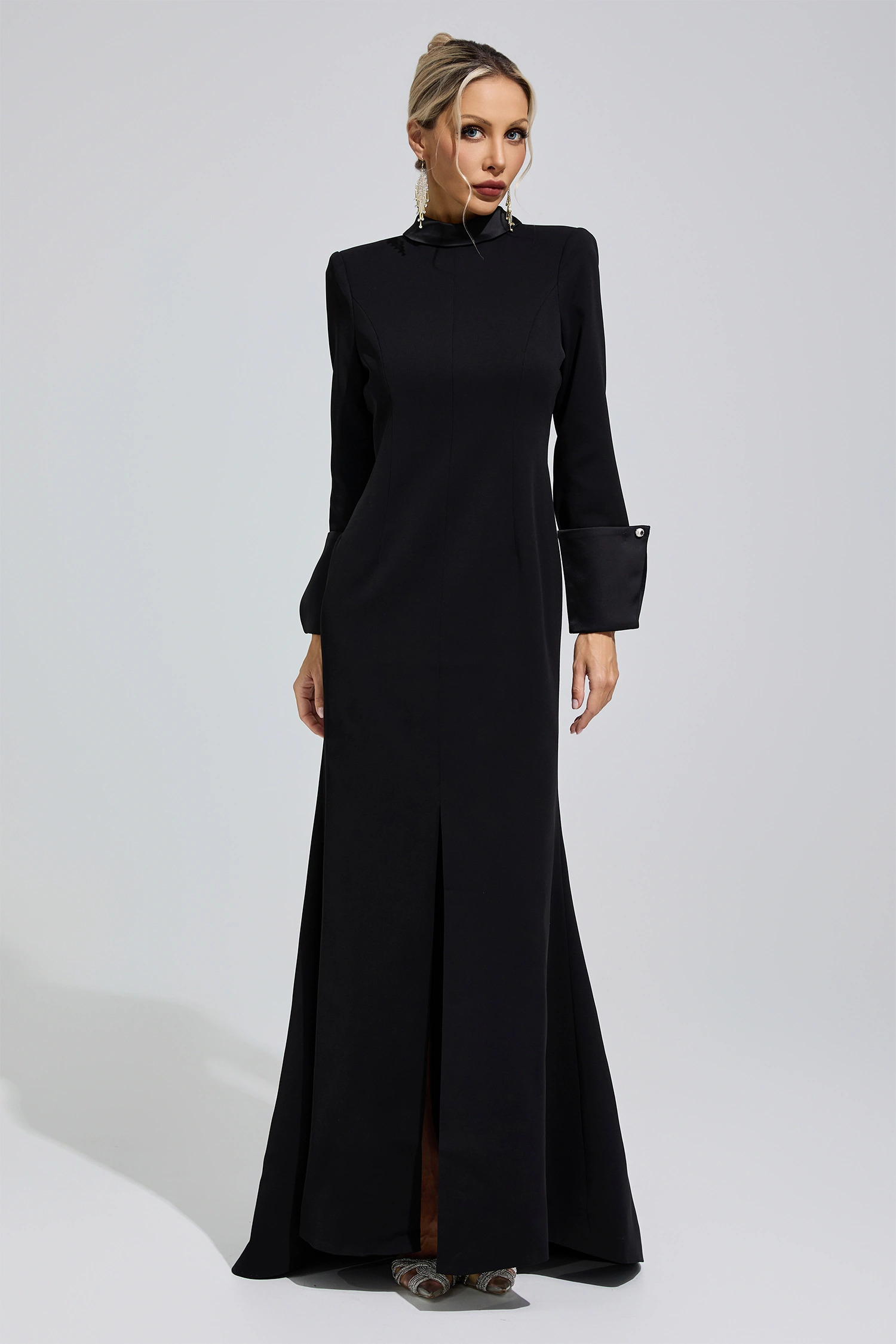 Great Black Halter Backless Long Tie Maxi Dress