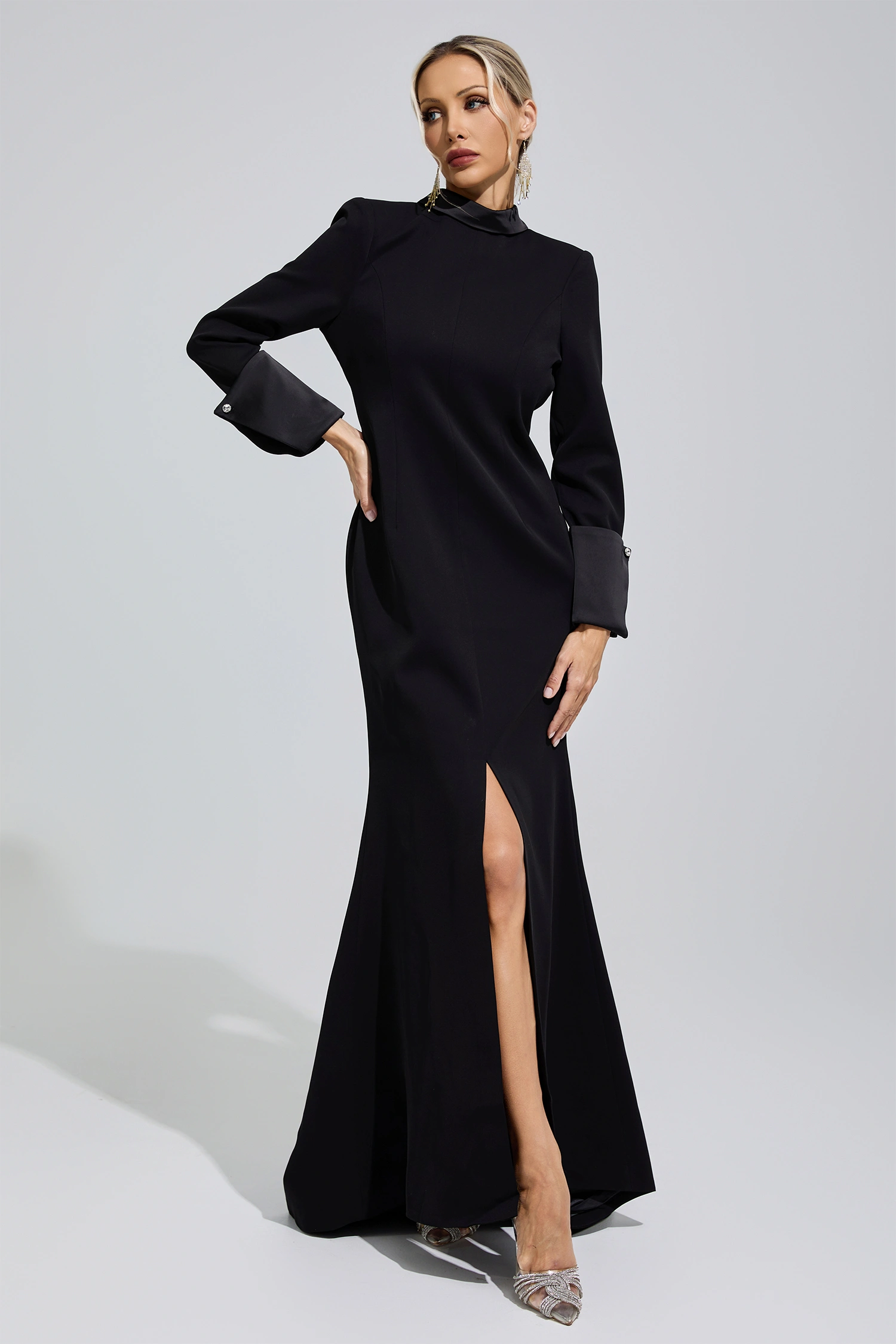 Great Black Halter Backless Long Tie Maxi Dress