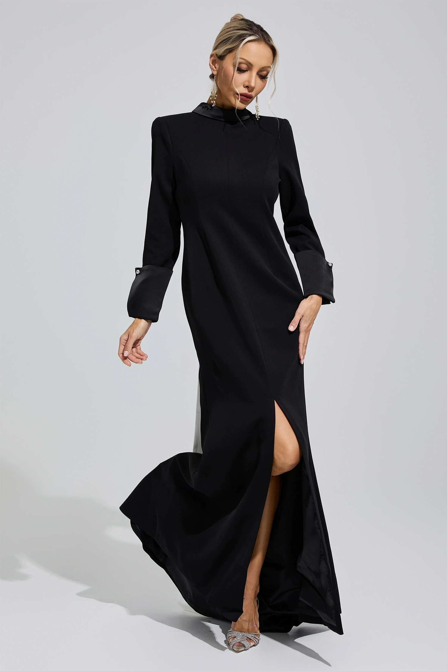 Great Black Halter Backless Long Tie Maxi Dress