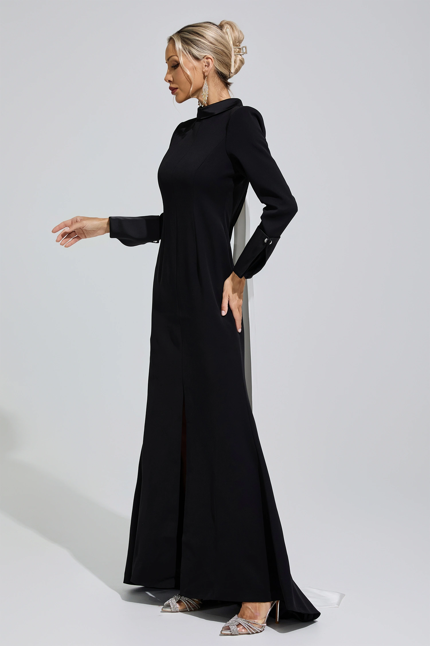 Great Black Halter Backless Long Tie Maxi Dress