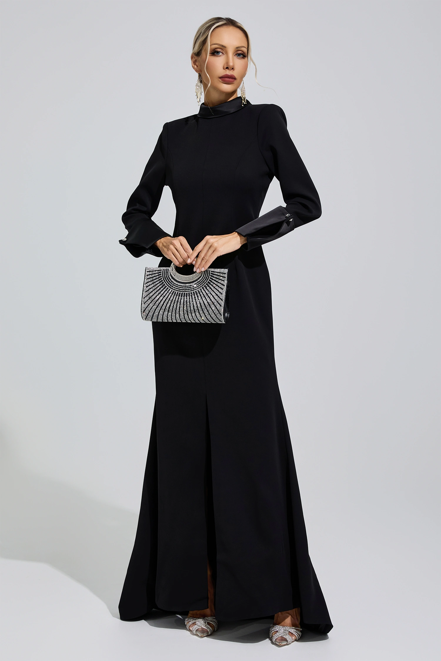 Great Black Halter Backless Long Tie Maxi Dress