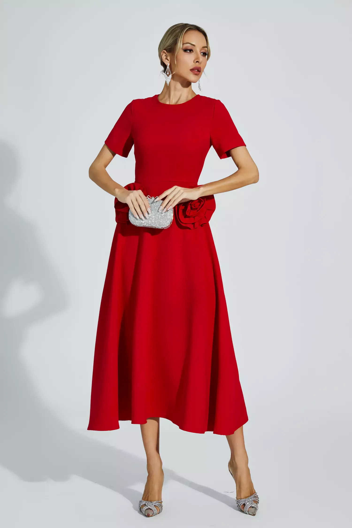 Greta Red Flower Midi Dress