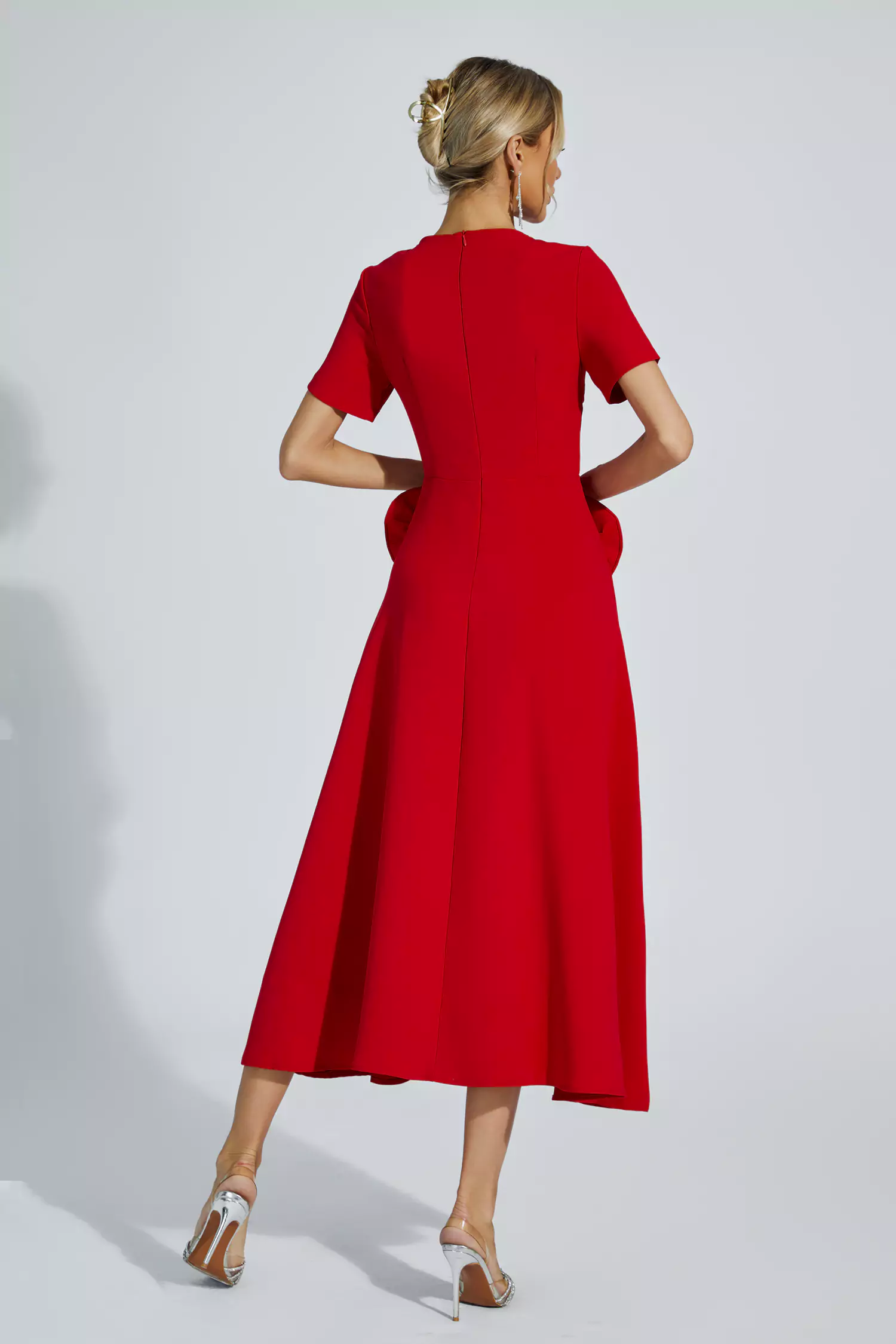 Greta Red Flower Midi Dress-CATCHALL