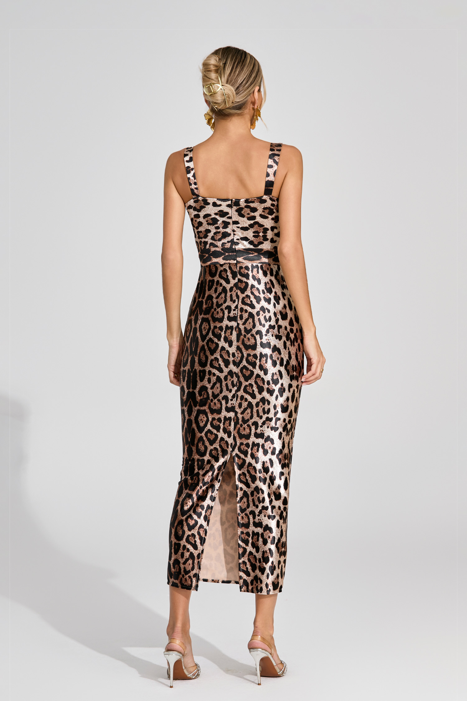 Grote Leopard Print Satin Midi Dress
