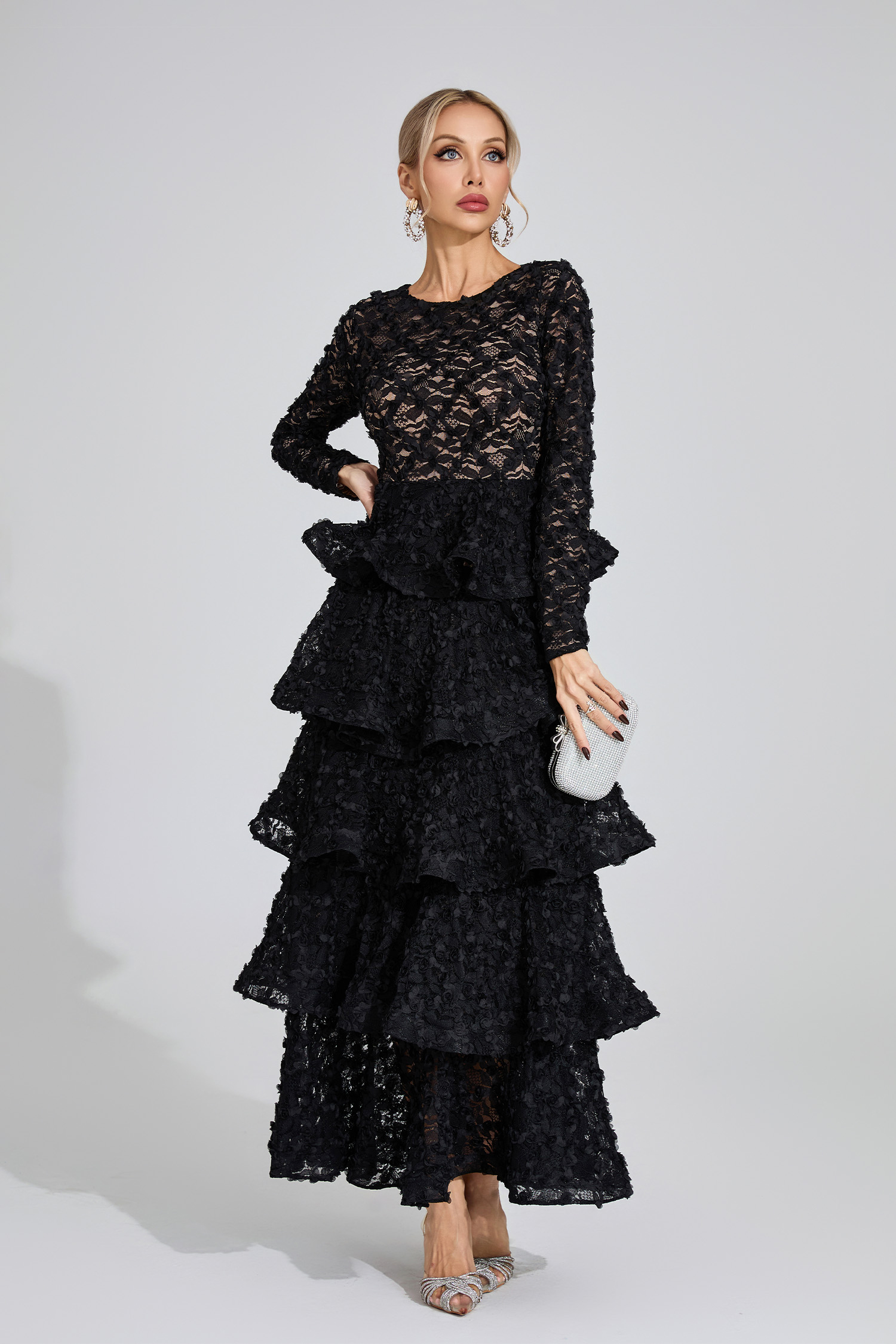 Guinevere Black Tiered Maxi Dress