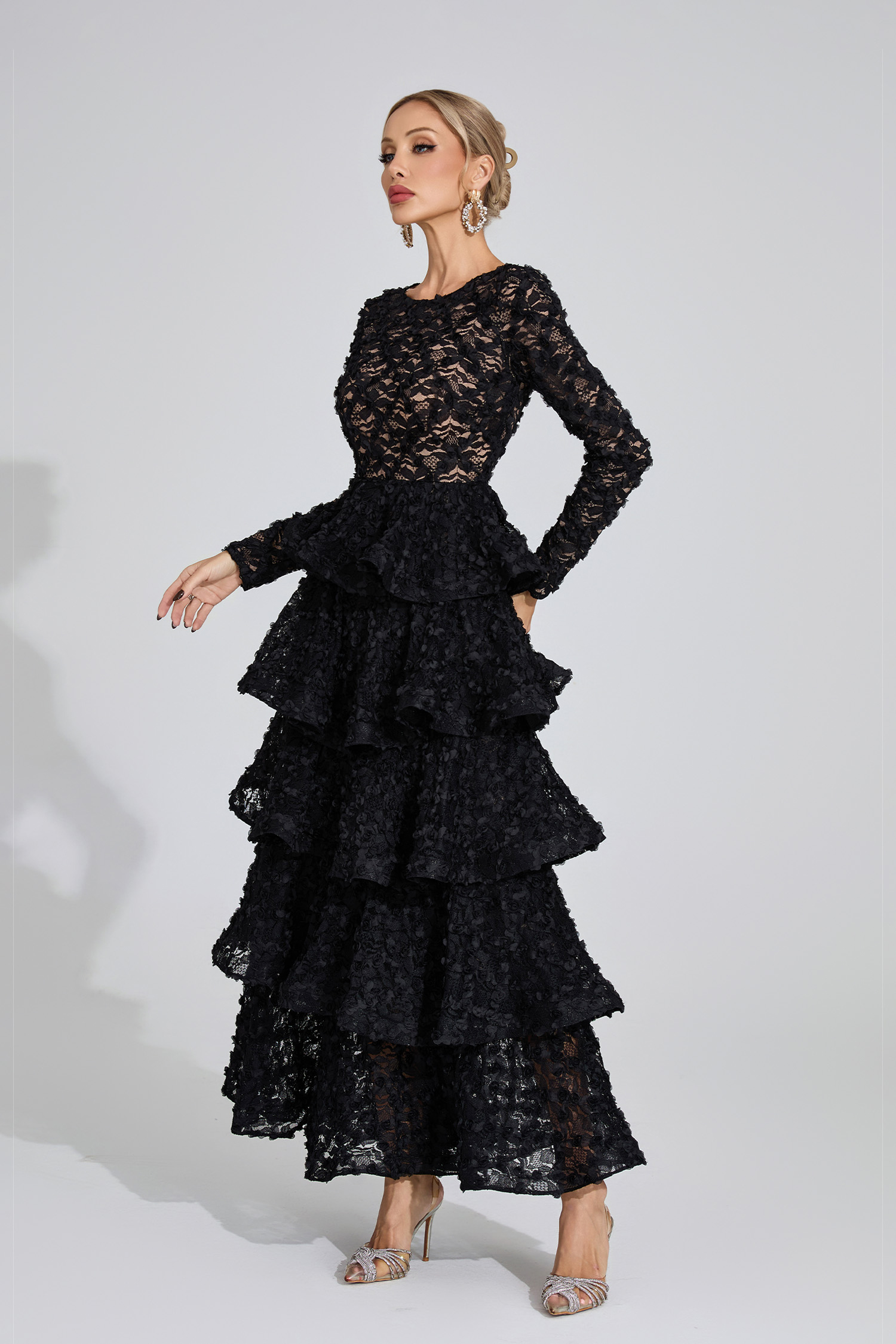 Guinevere Black Tiered Maxi Dress