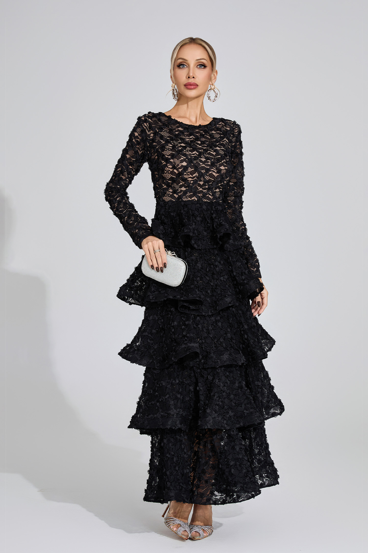 Guinevere Black Tiered Maxi Dress