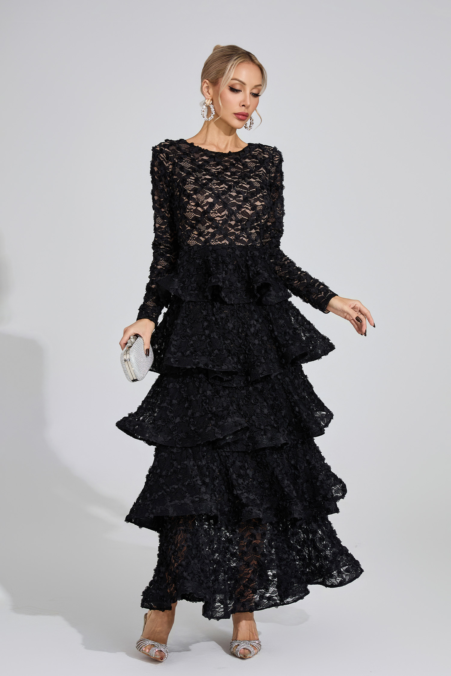Guinevere Black Tiered Maxi Dress