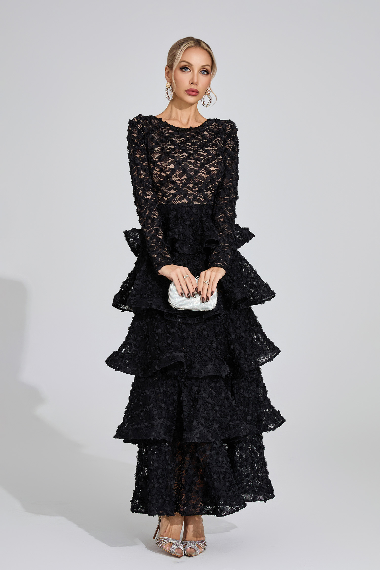 Guinevere Black Tiered Maxi Dress