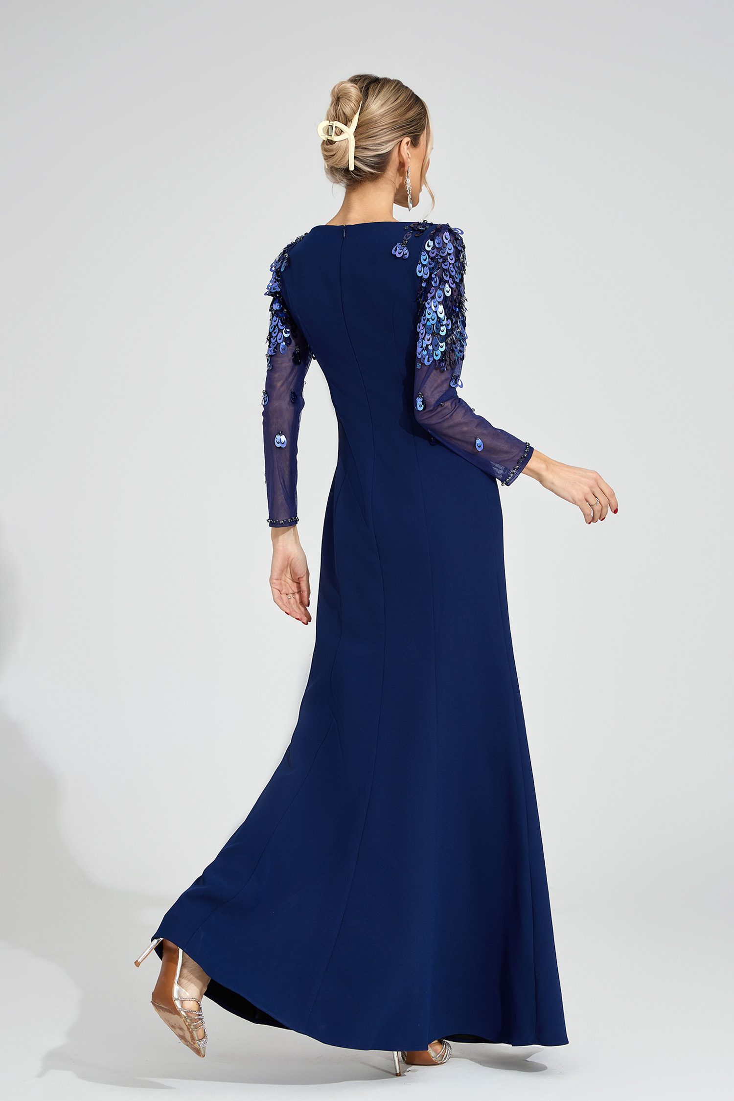 Gwenllian Blue Sequined Maxi Dress