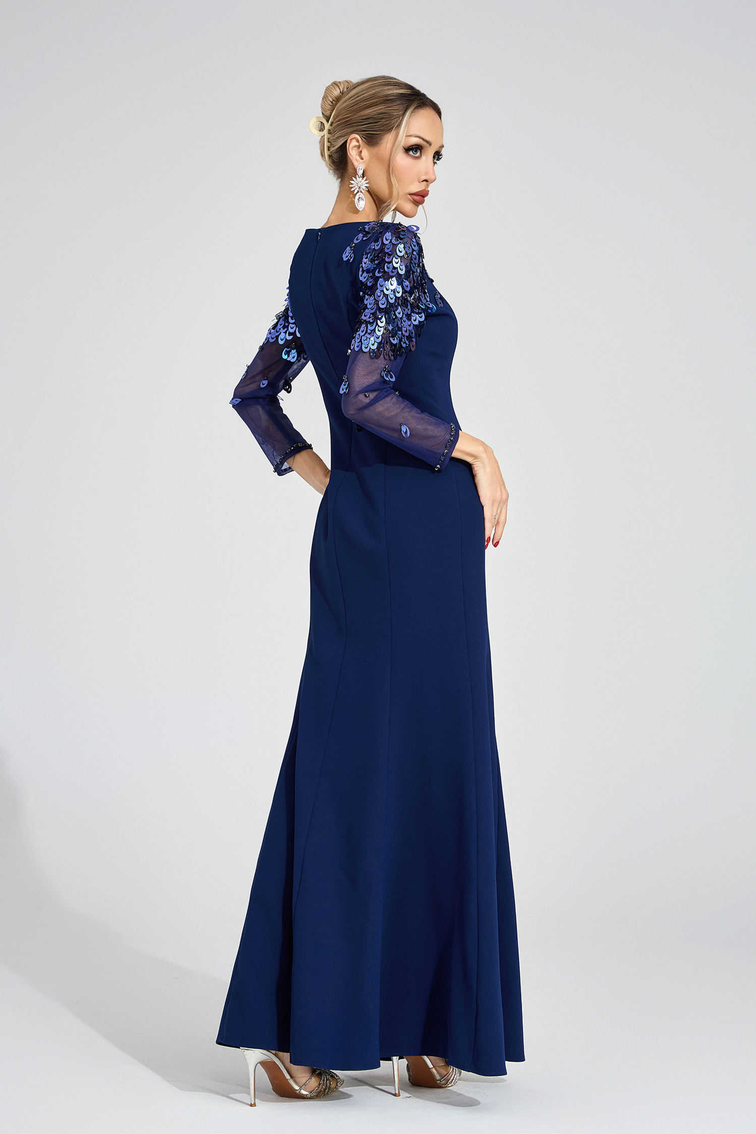 Gwenllian Blue Sequined Maxi Dress