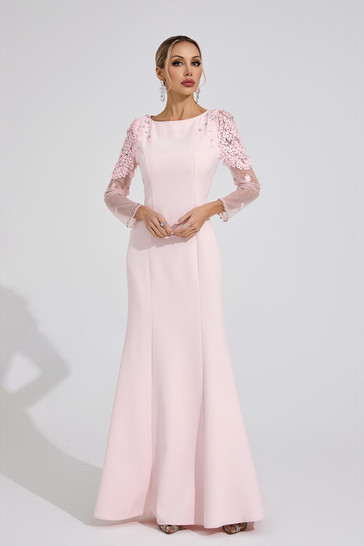 Gwenllian Pink Sequined Maxi Dress