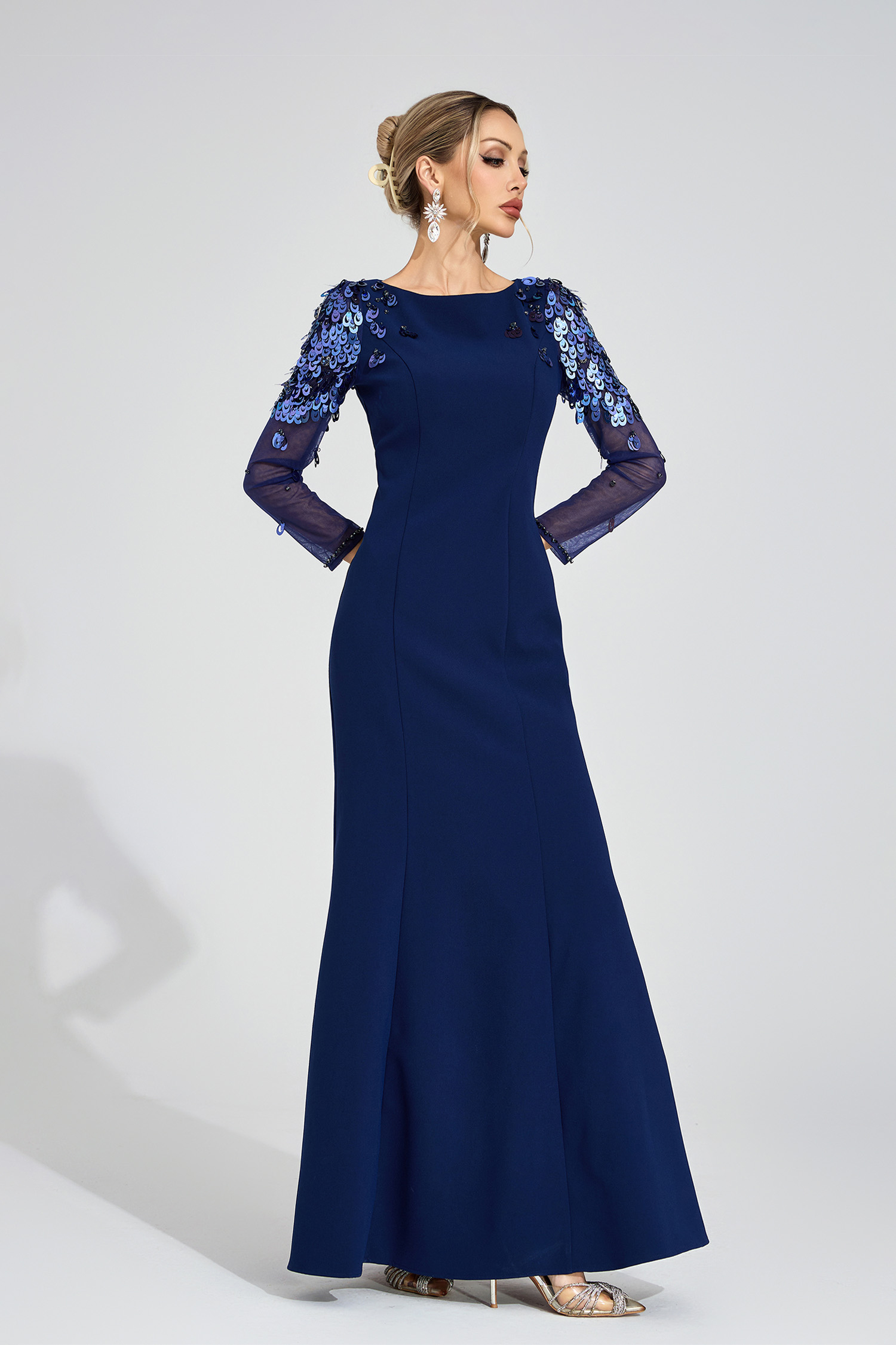 Gwenllian Blue Sequined Maxi Dress