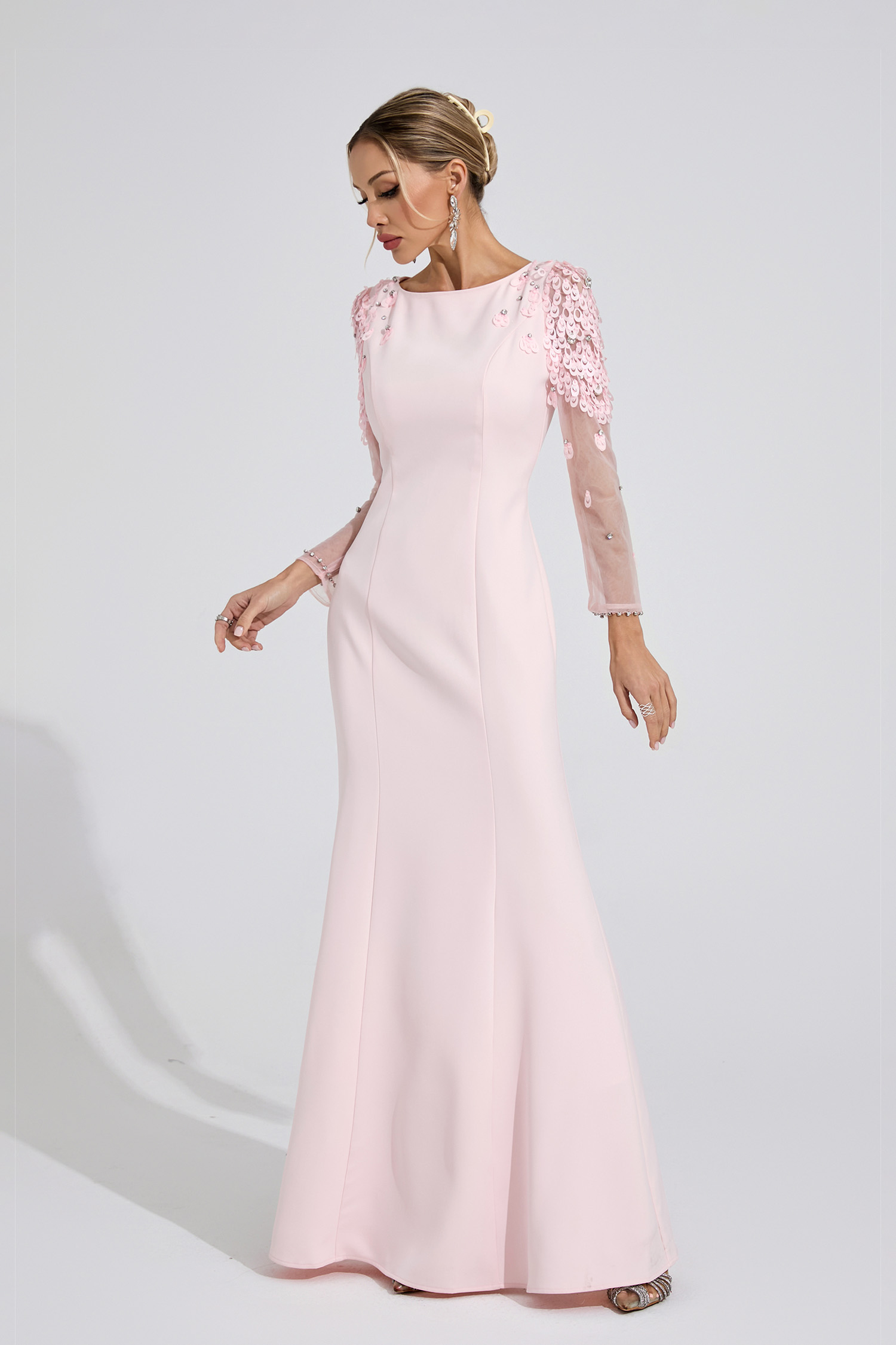 Gwenllian Pink Sequined Maxi Dress