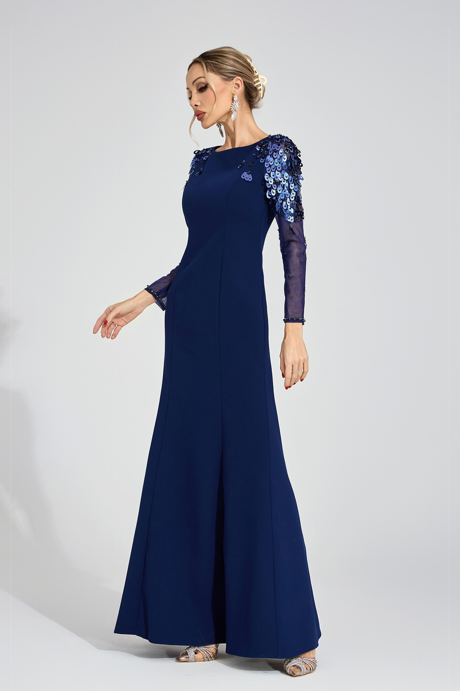 Gwenllian Blue Sequined Maxi Dress