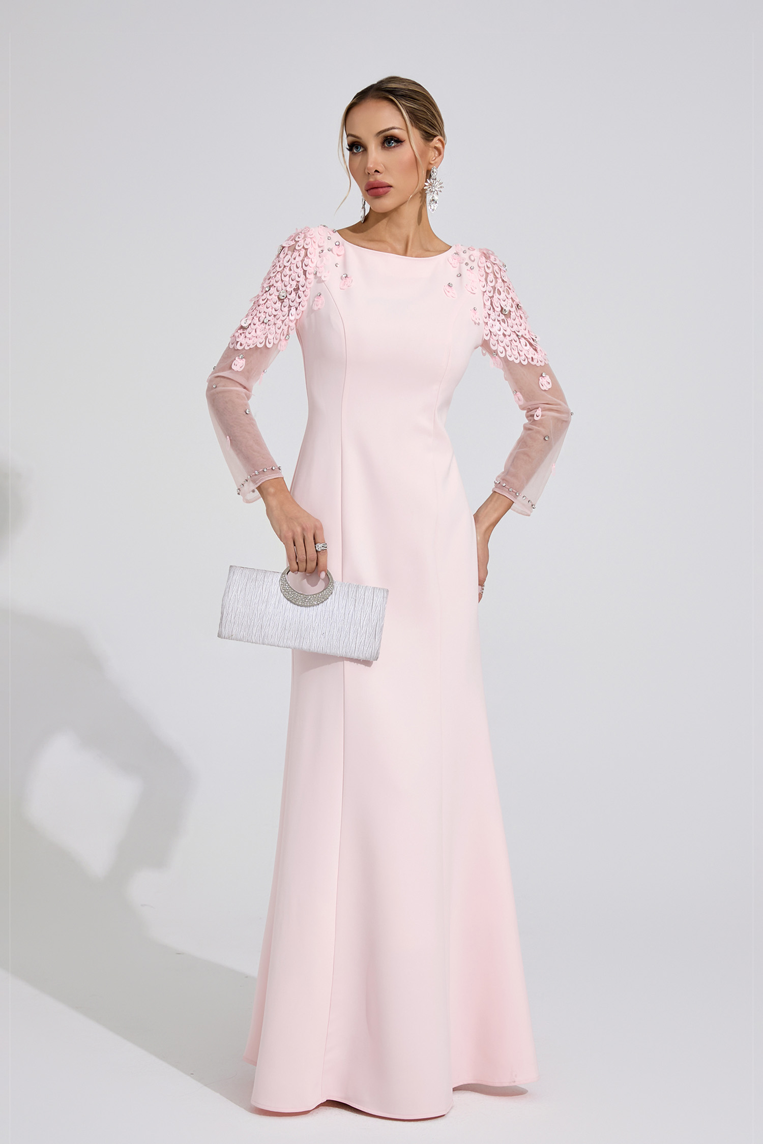 Gwenllian Pink Sequined Maxi Dress