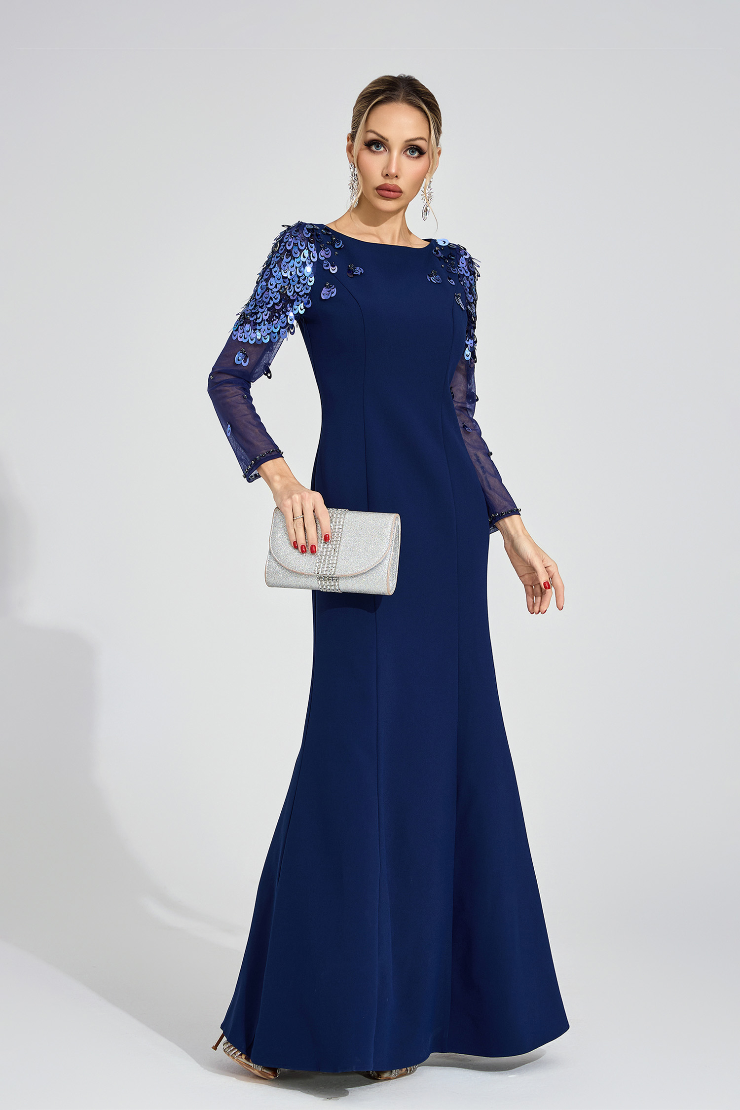 Gwenllian Blue Sequined Maxi Dress