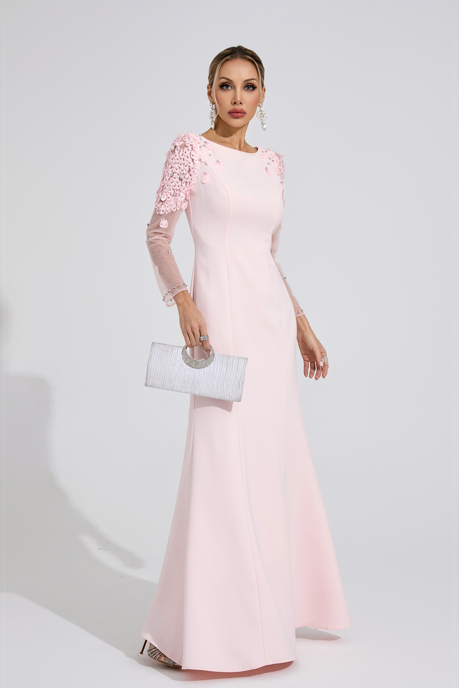 Gwenllian Pink Sequined Maxi Dress