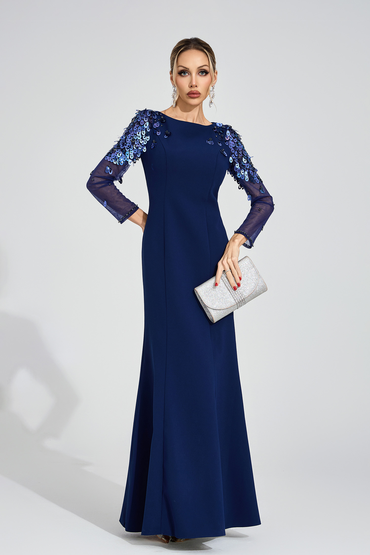 Gwenllian Blue Sequined Maxi Dress