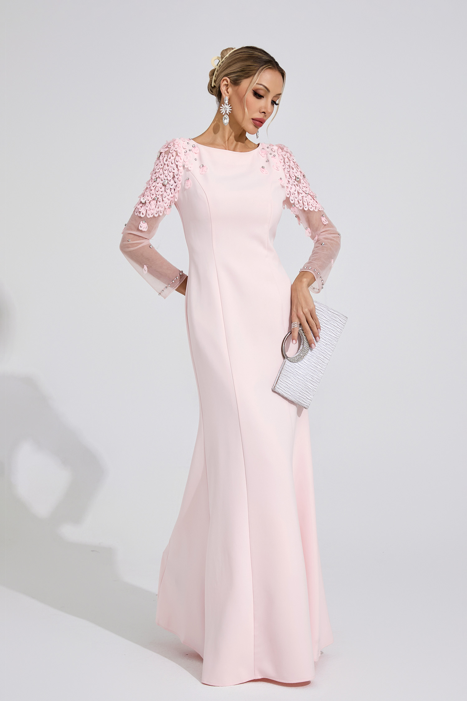 Gwenllian Pink Sequined Maxi Dress
