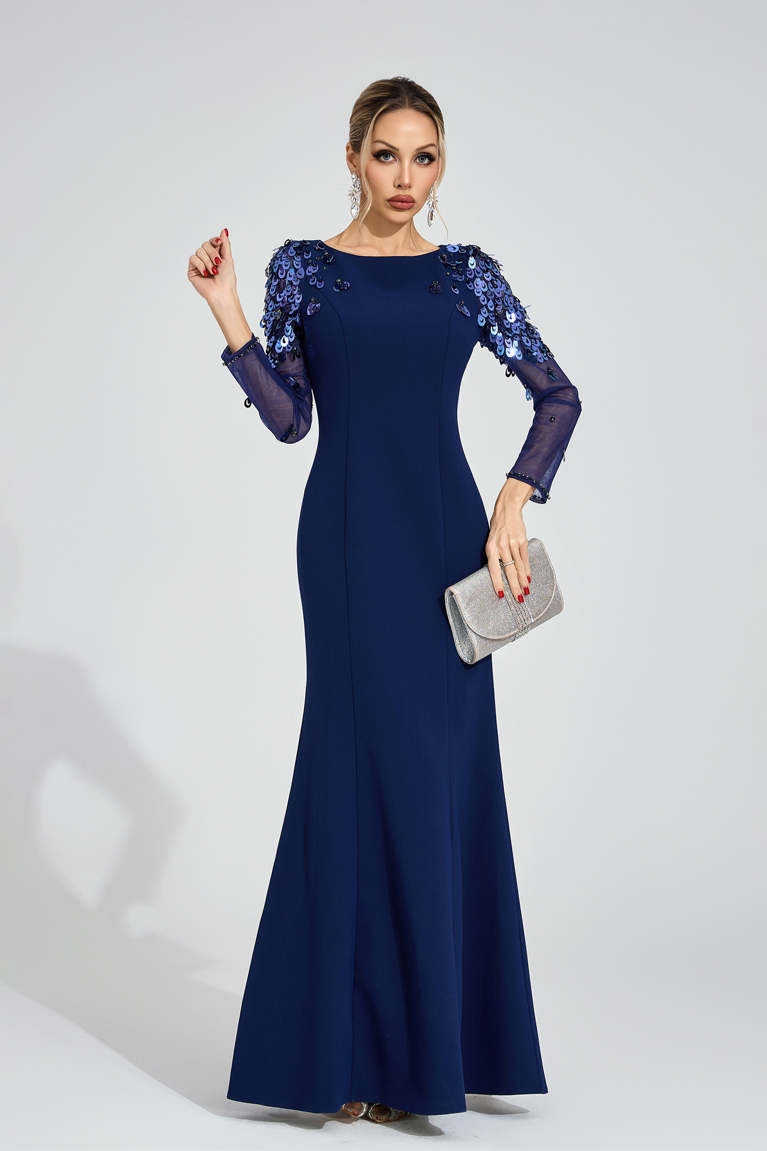 Gwenllian Blue Sequined Maxi Dress