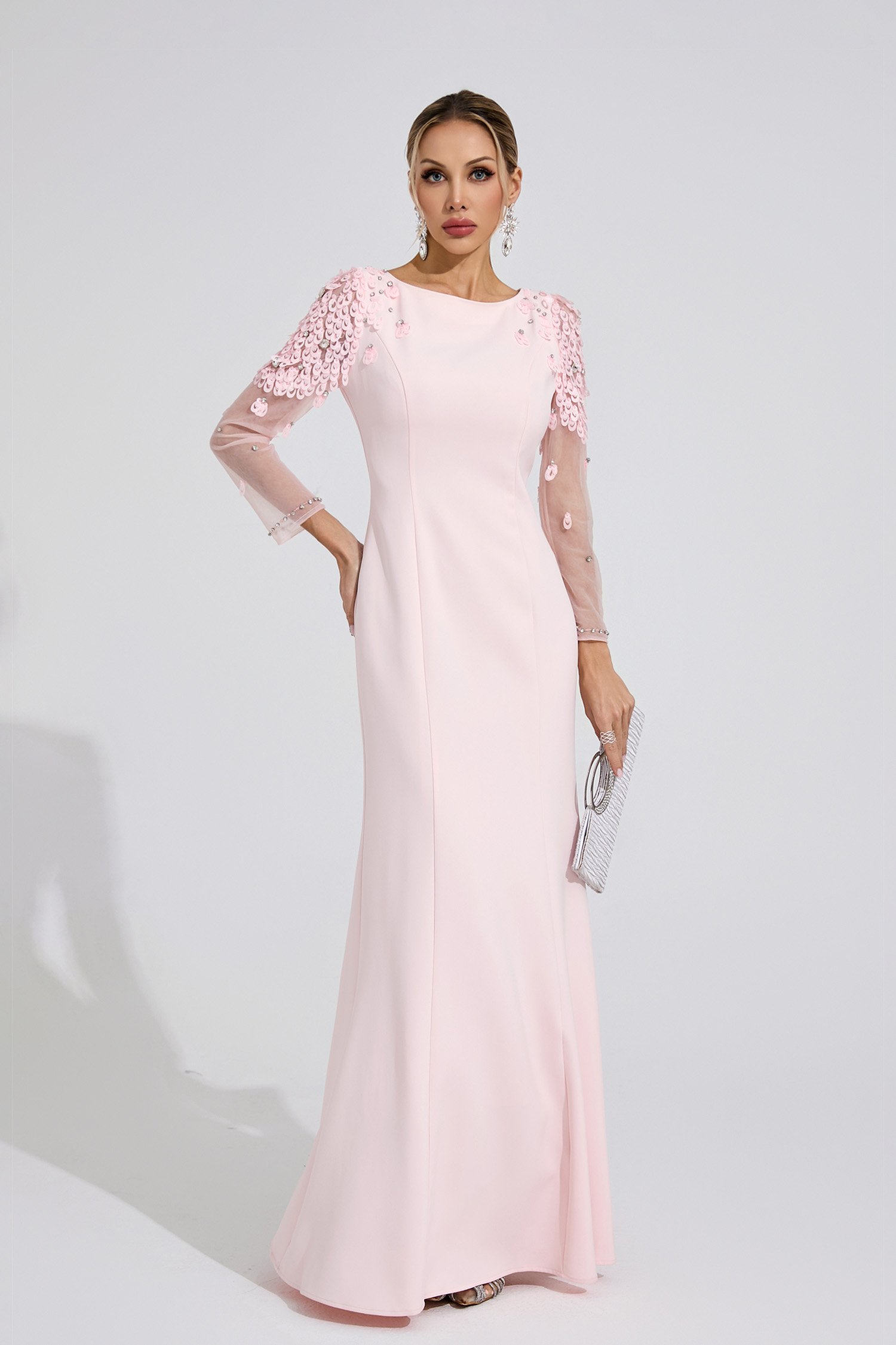 Gwenllian Pink Sequined Maxi Dress
