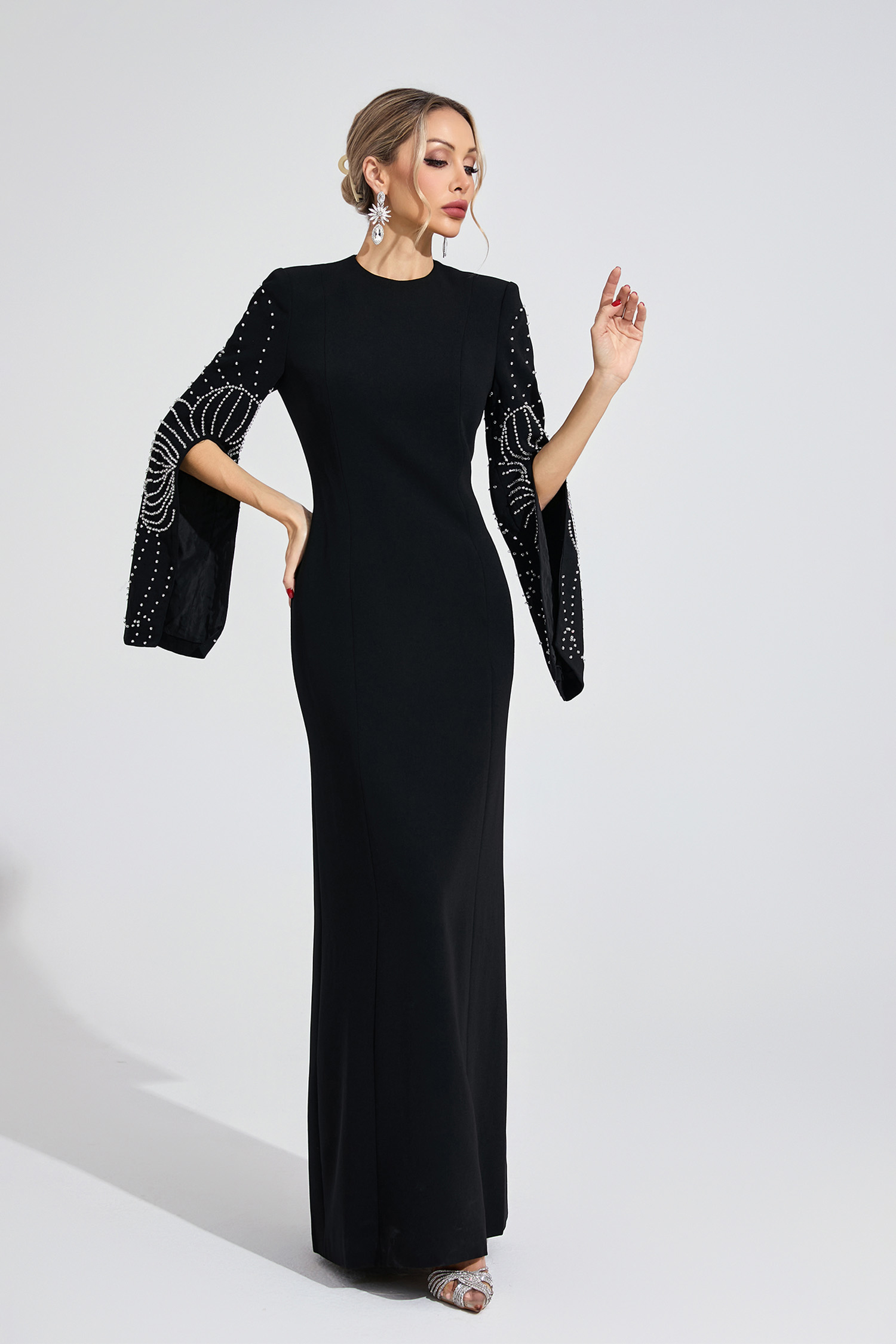 Gwyneth Black Beaded Maxi Dress