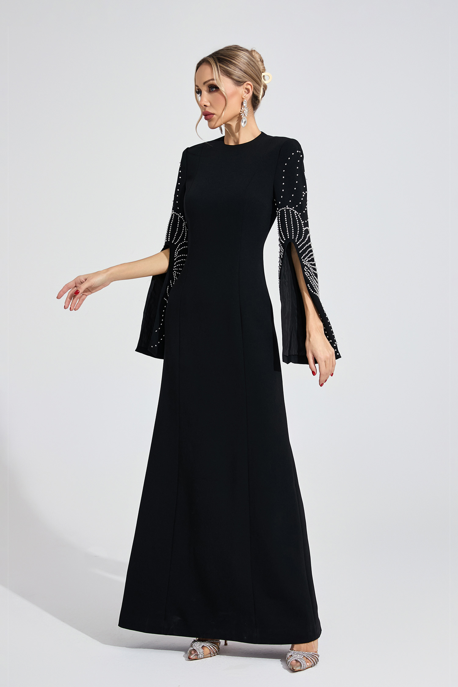 Gwyneth Black Beaded Maxi Dress