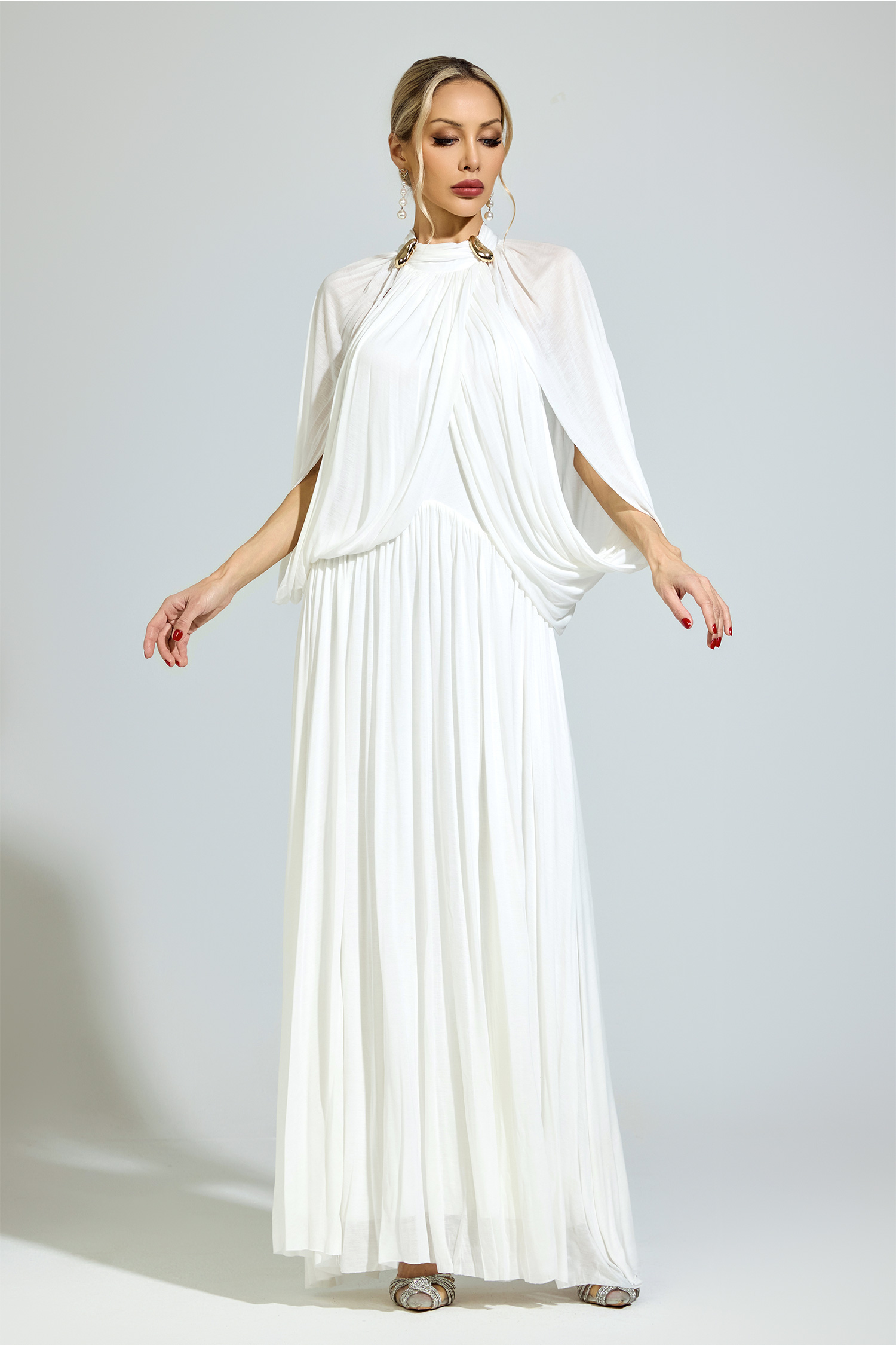 Habermas White Pleated Sweater Dress