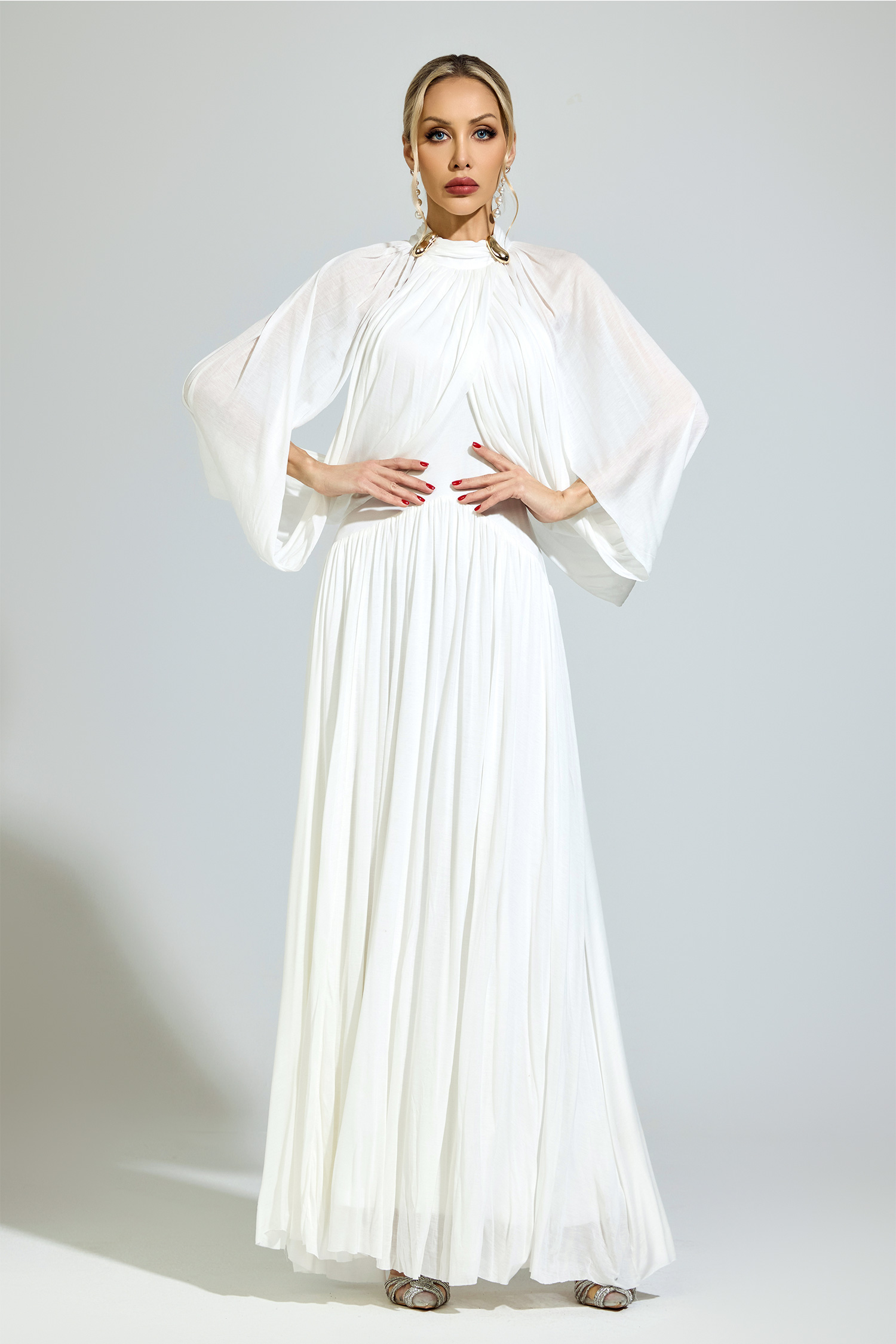 Habermas White Pleated Sweater Dress