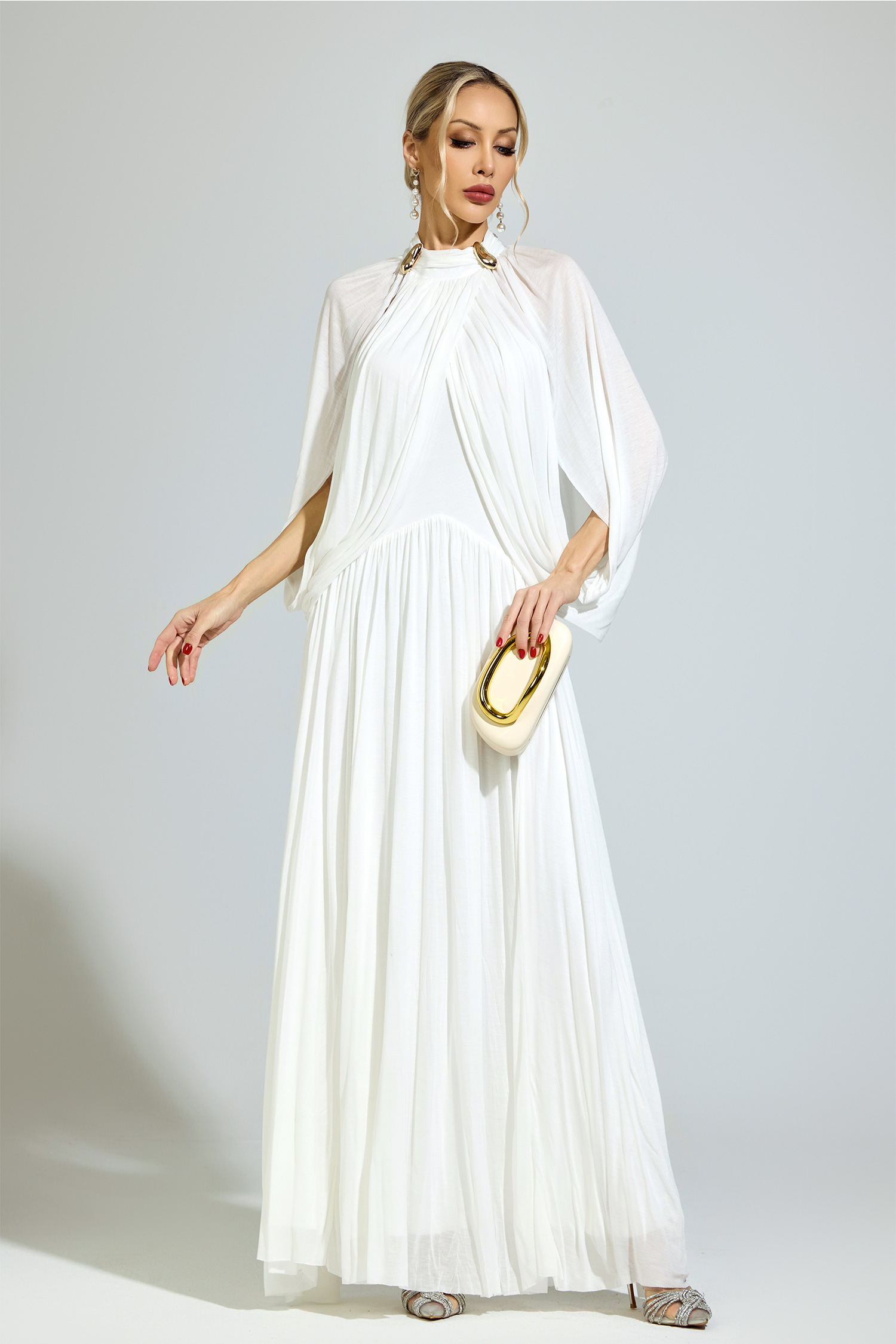 Habermas White Pleated Sweater Dress