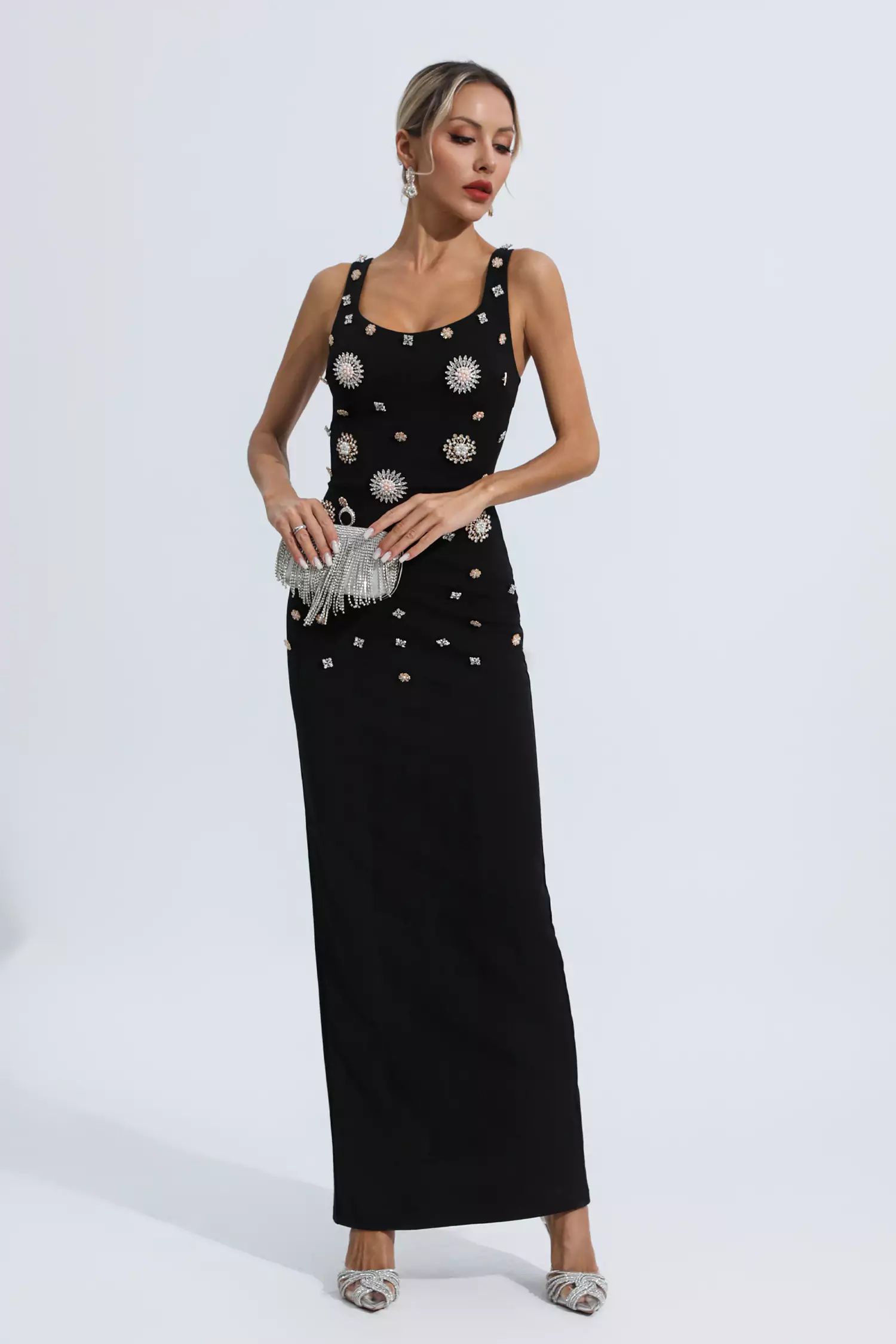 Hadlee Black Embellished Diamond Maxi Dress-CATCHALL