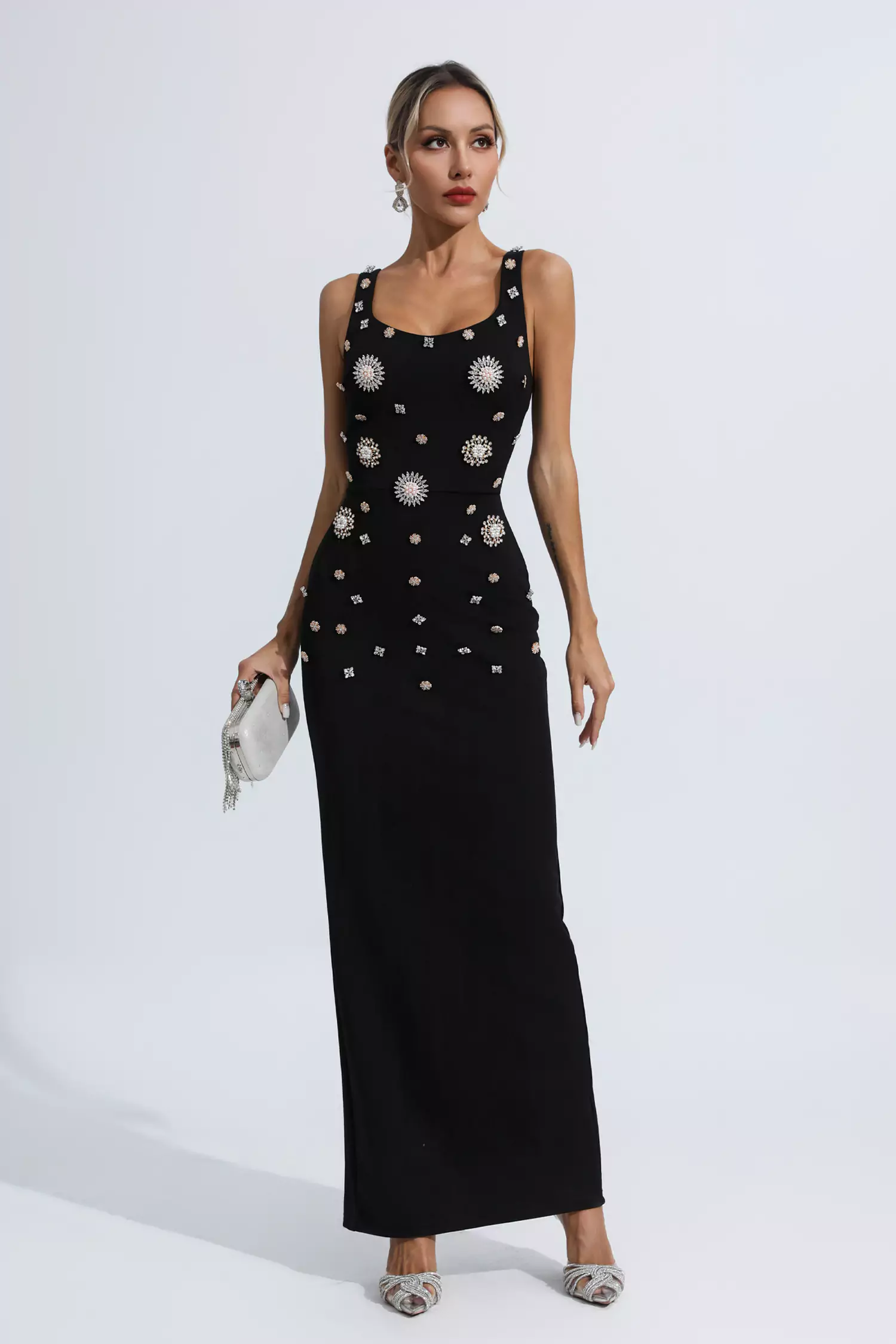 Hadlee Black Embellished Diamond Maxi Dress-CATCHALL