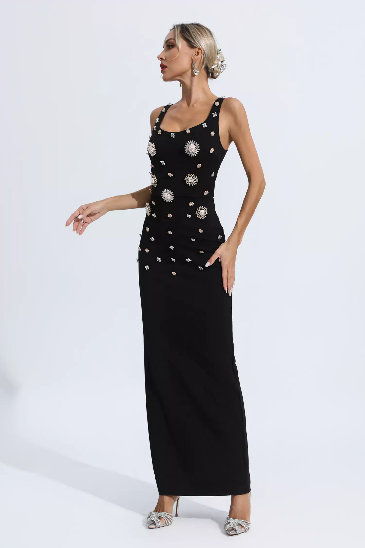 Hadlee Black Embellished Diamond Maxi Dress-CATCHALL