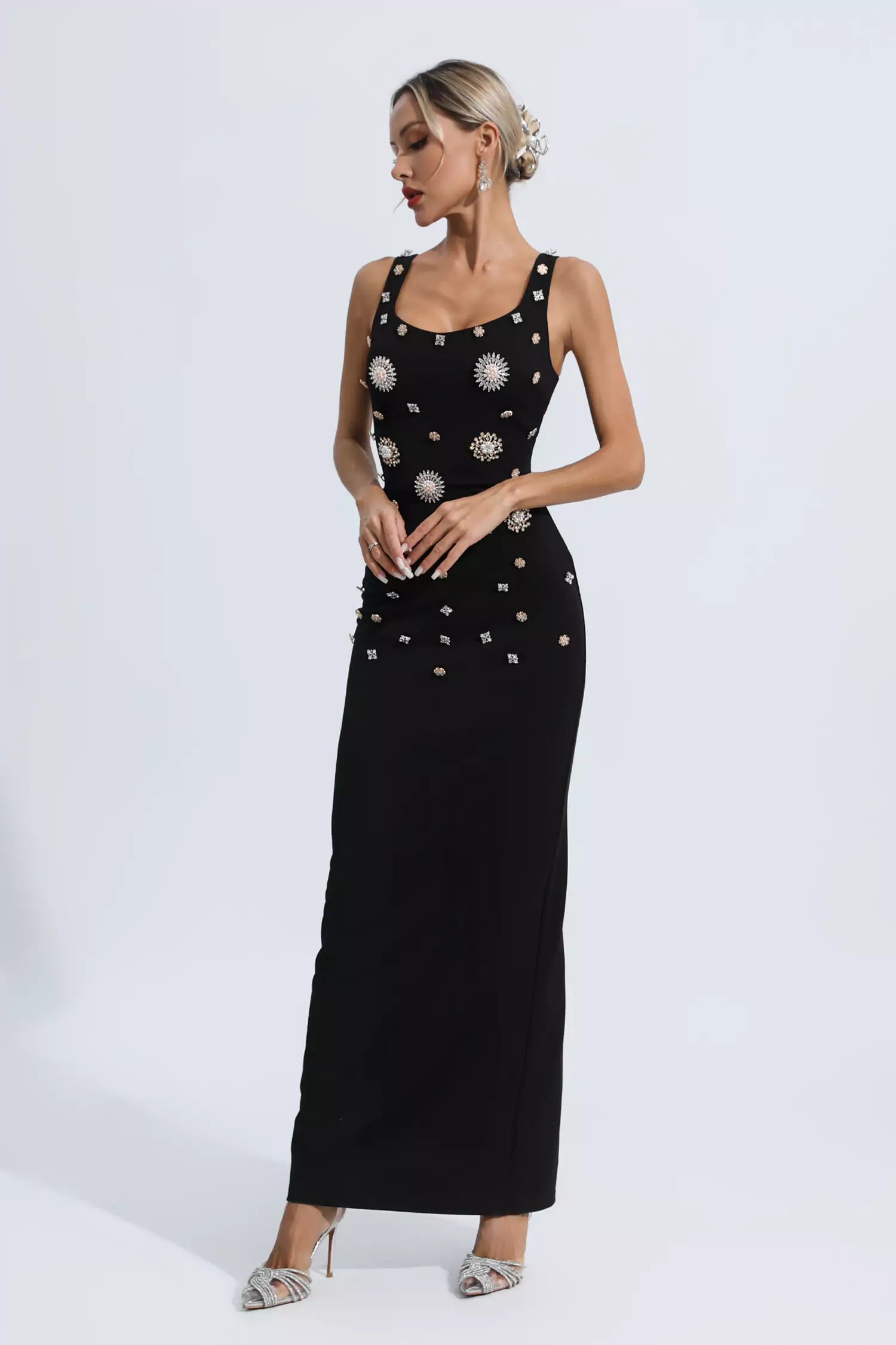 Hadlee Black Embellished Diamond Maxi Dress-CATCHALL