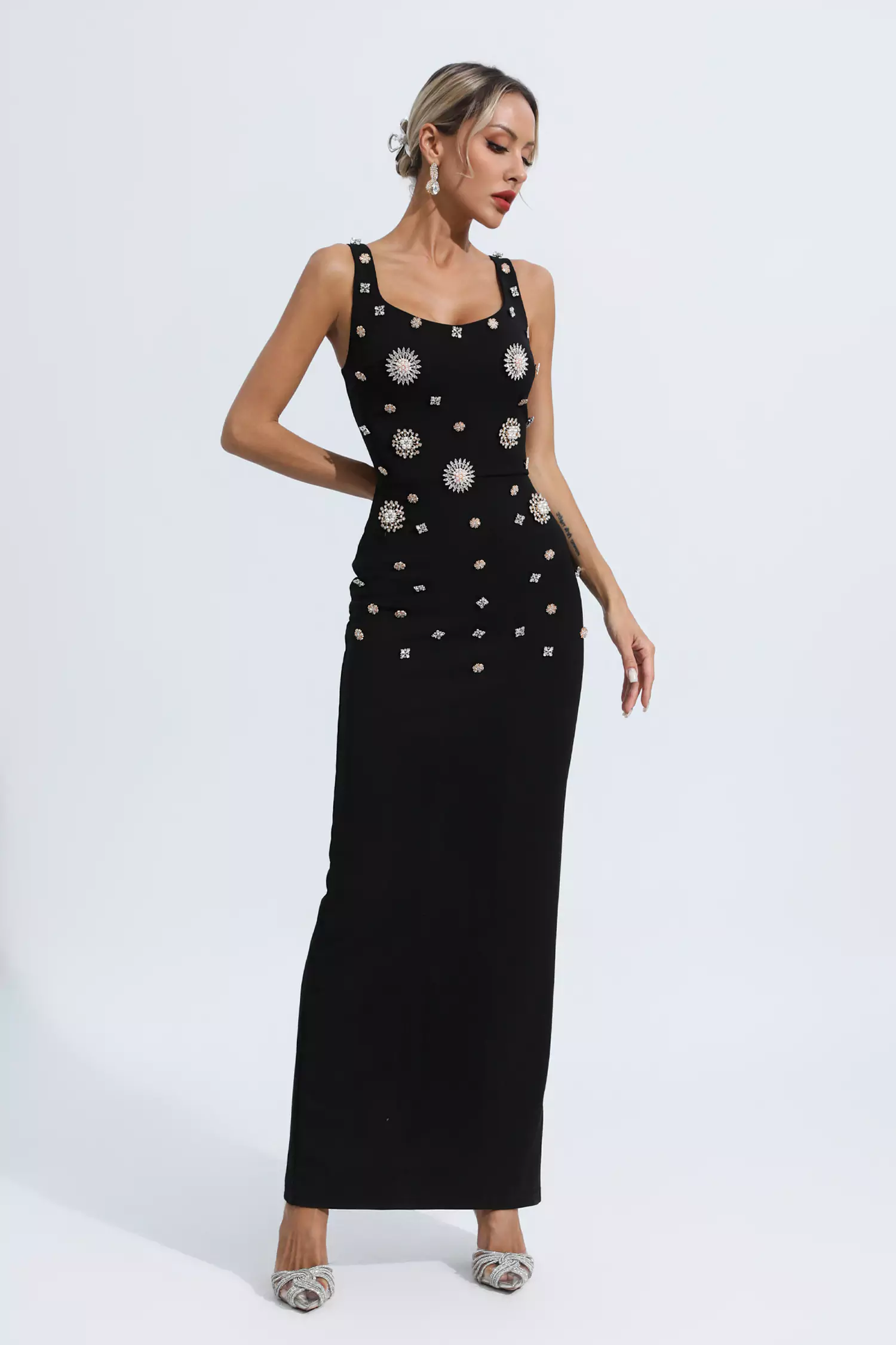 Hadlee Black Embellished Diamond Maxi Dress-CATCHALL