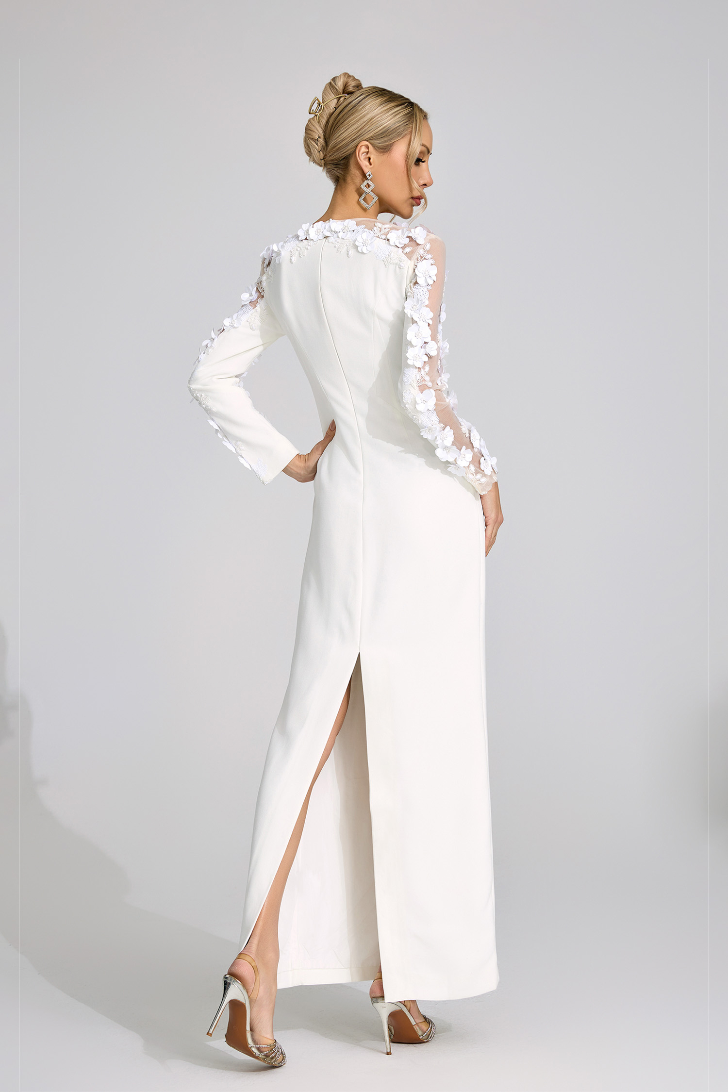 Hafren White 3D Floral Maxi Dress