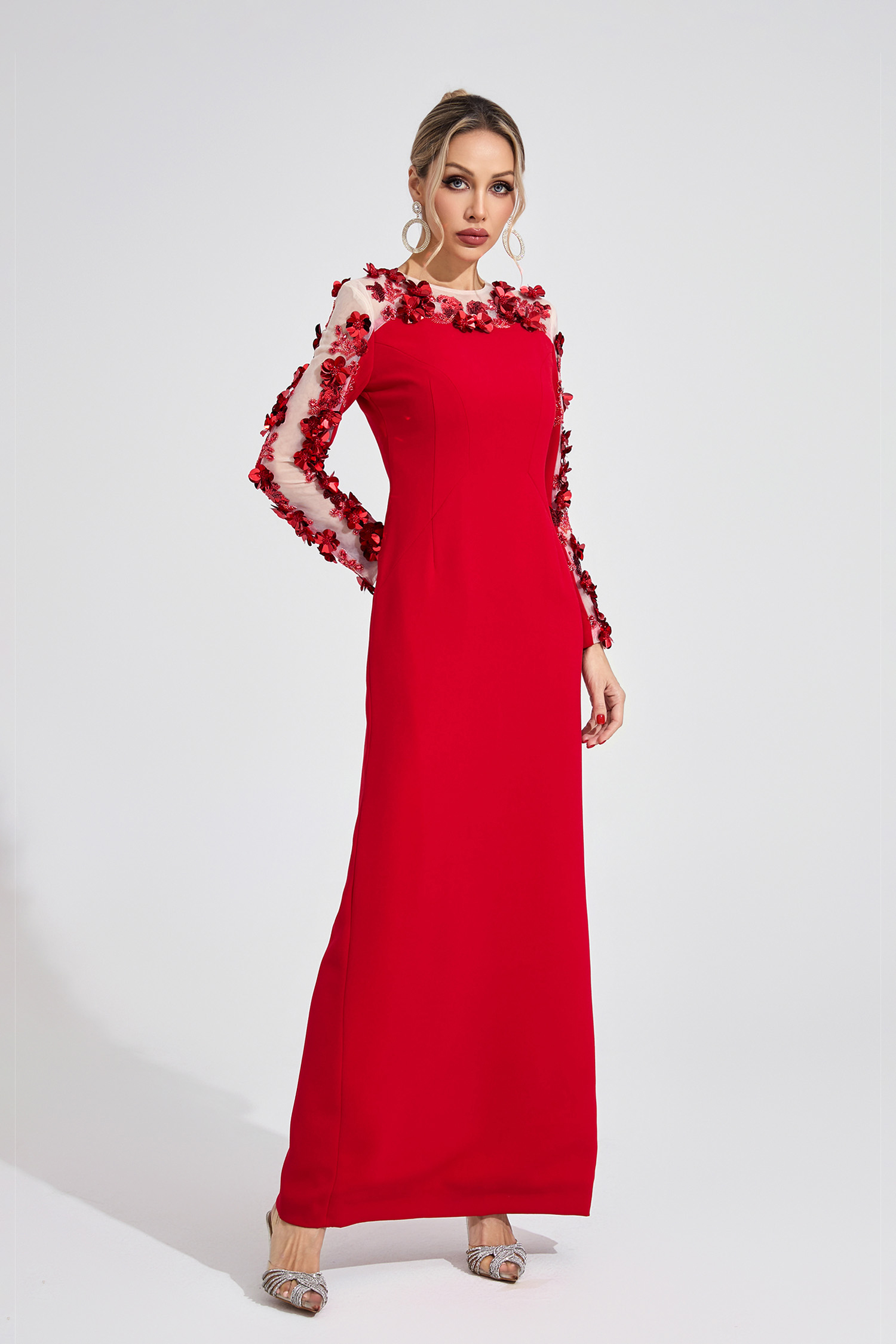 Hafren Red 3D Floral Maxi Dress