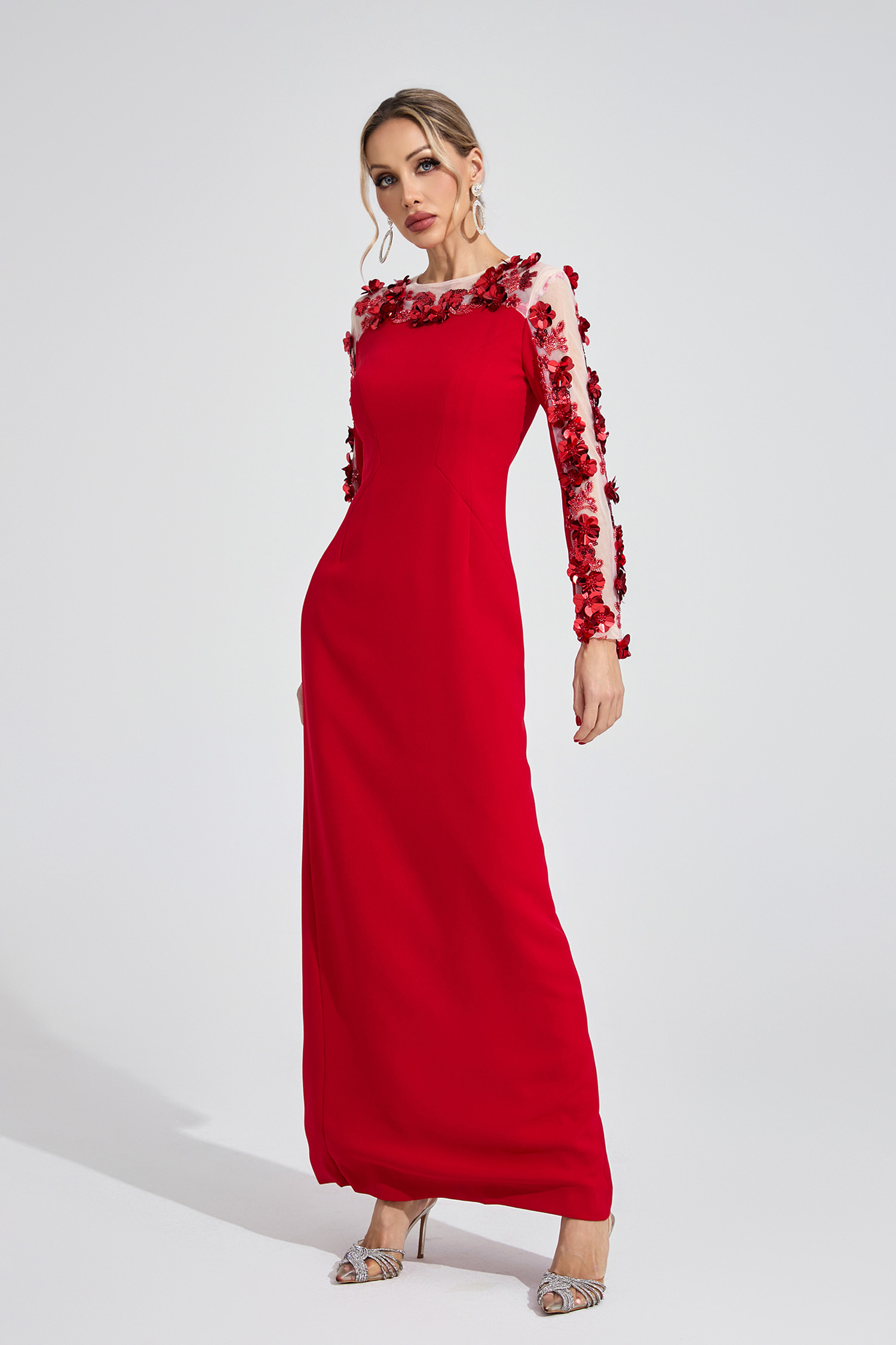 Hafren Red 3D Floral Maxi Dress