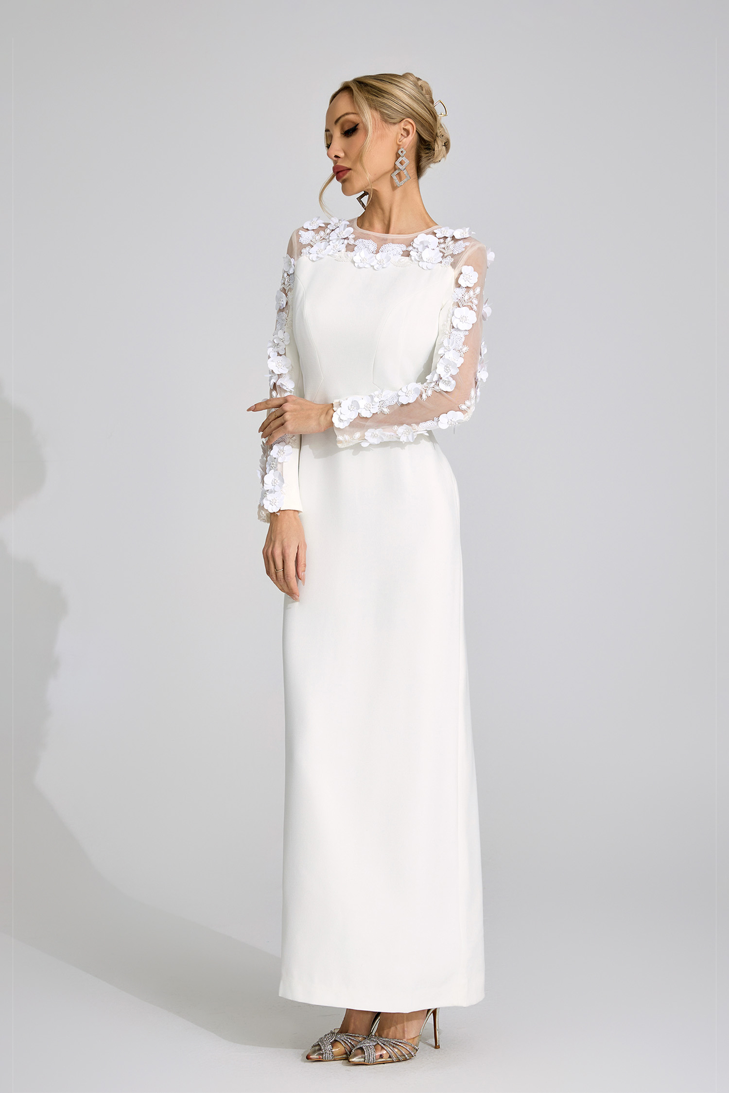Hafren White 3D Floral Maxi Dress