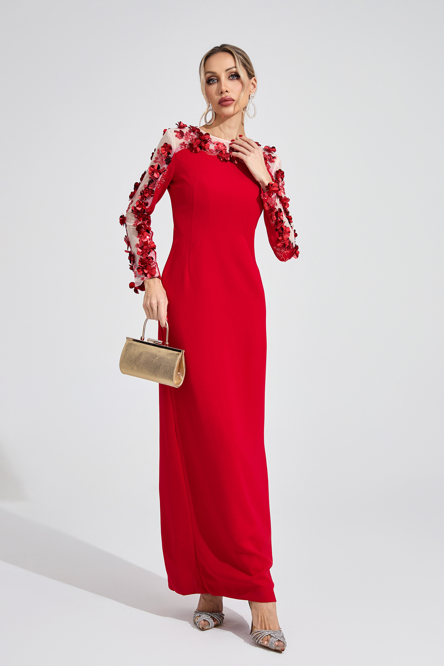 Hafren Red 3D Floral Maxi Dress