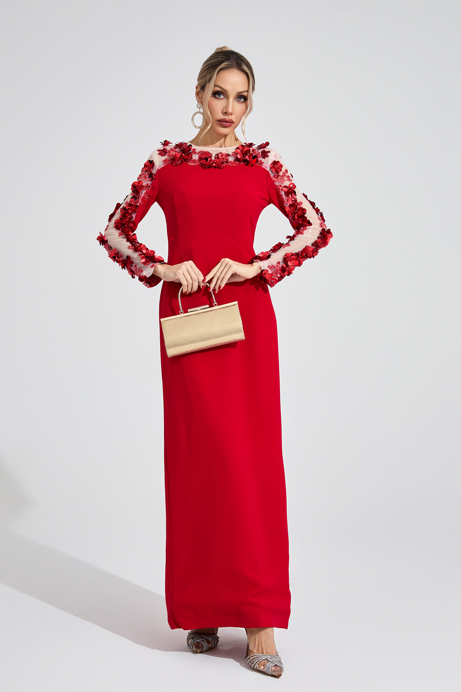 Hafren Red 3D Floral Maxi Dress