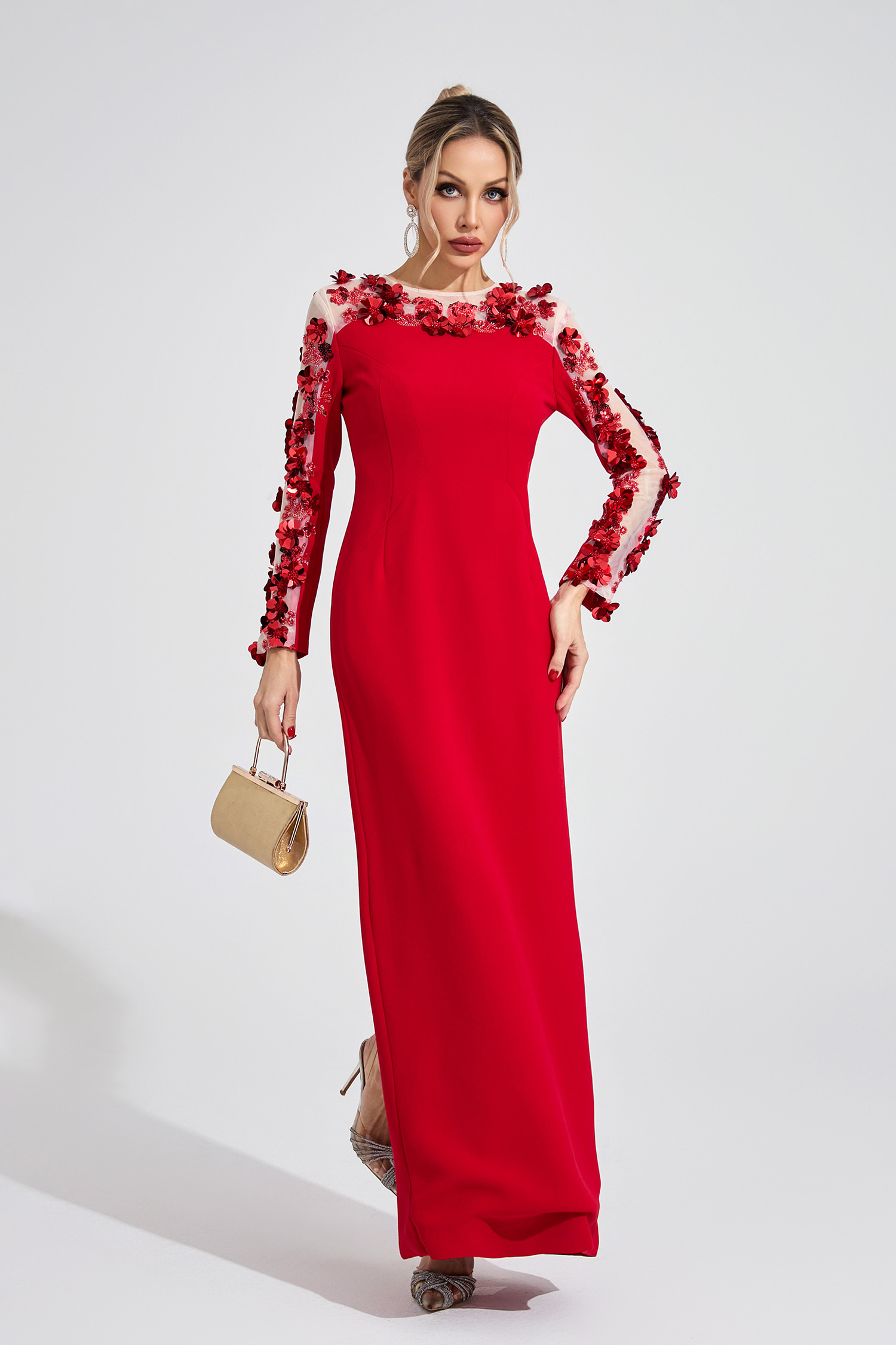 Hafren Red 3D Floral Maxi Dress