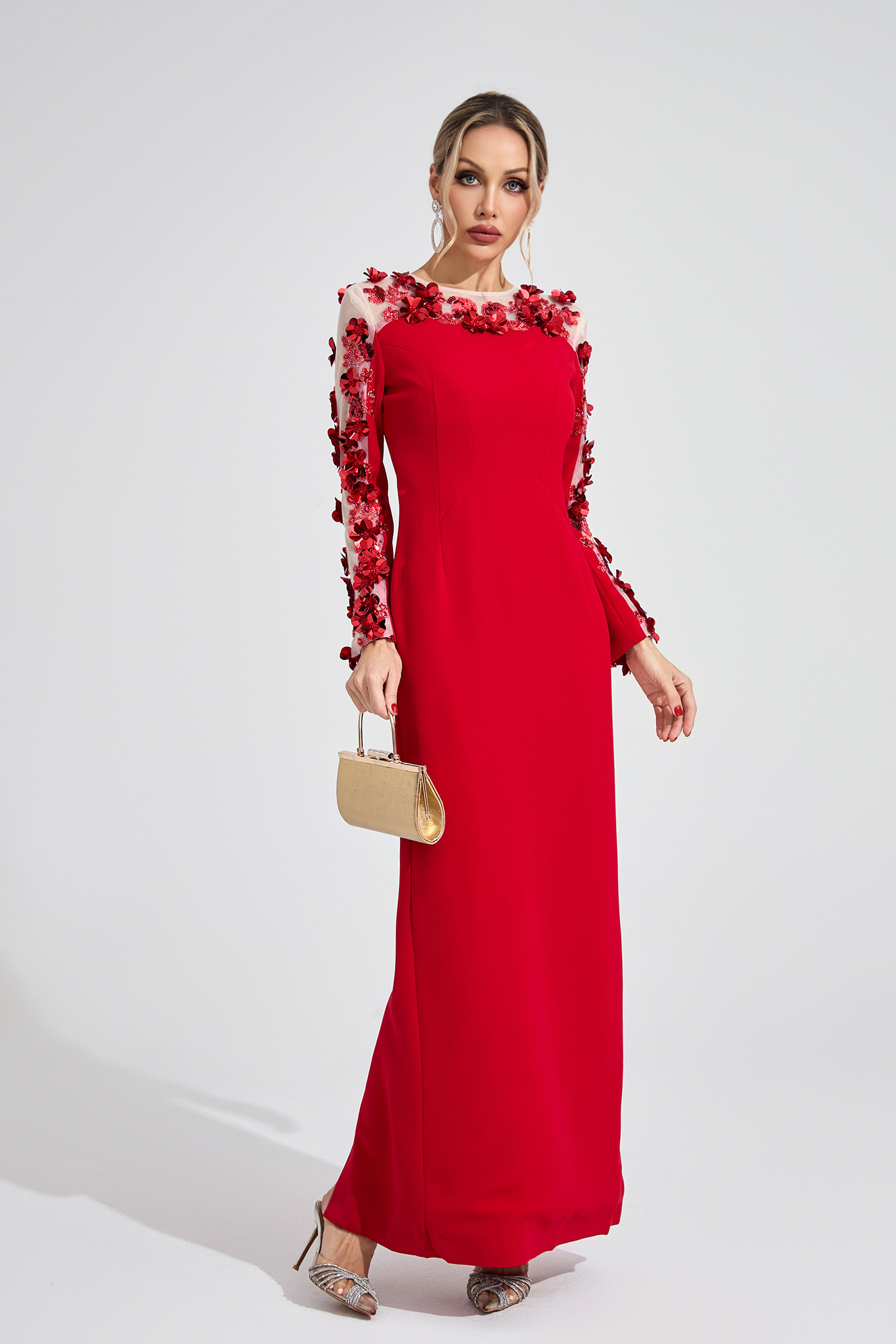 Hafren Red 3D Floral Maxi Dress