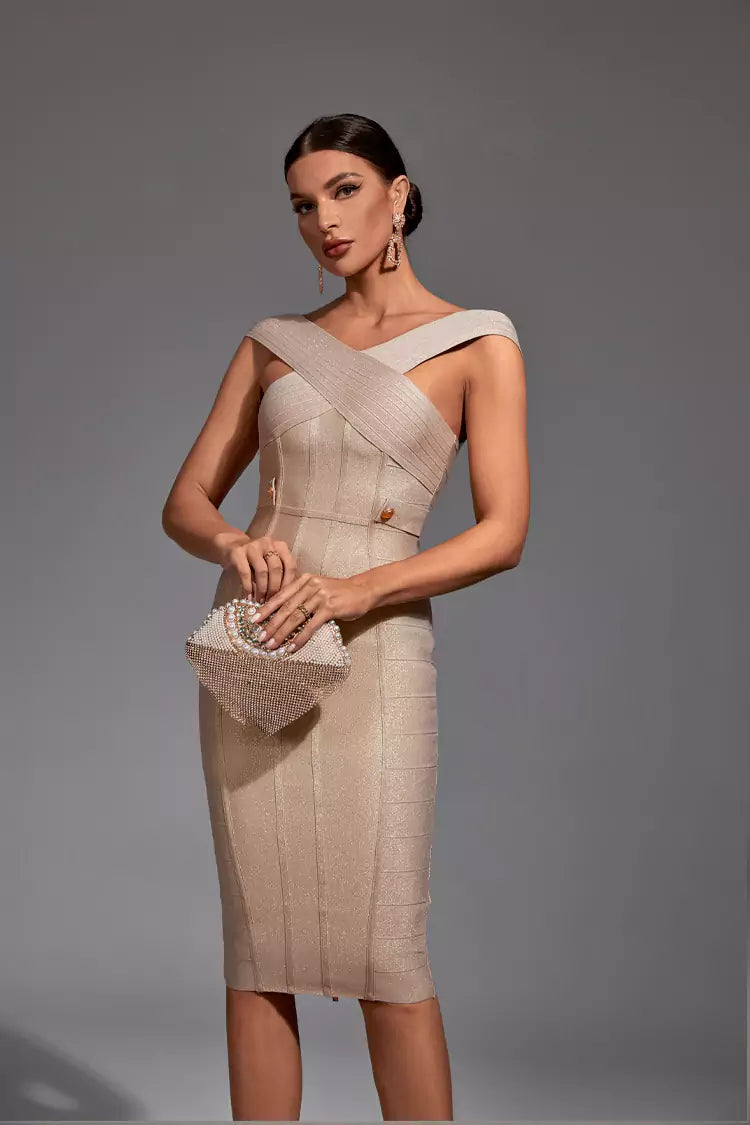 Hailey Gold Strapless Sequin Cross Dress-CATCHALL