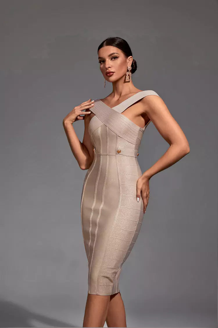 Hailey Gold Strapless Sequin Cross Dress-CATCHALL