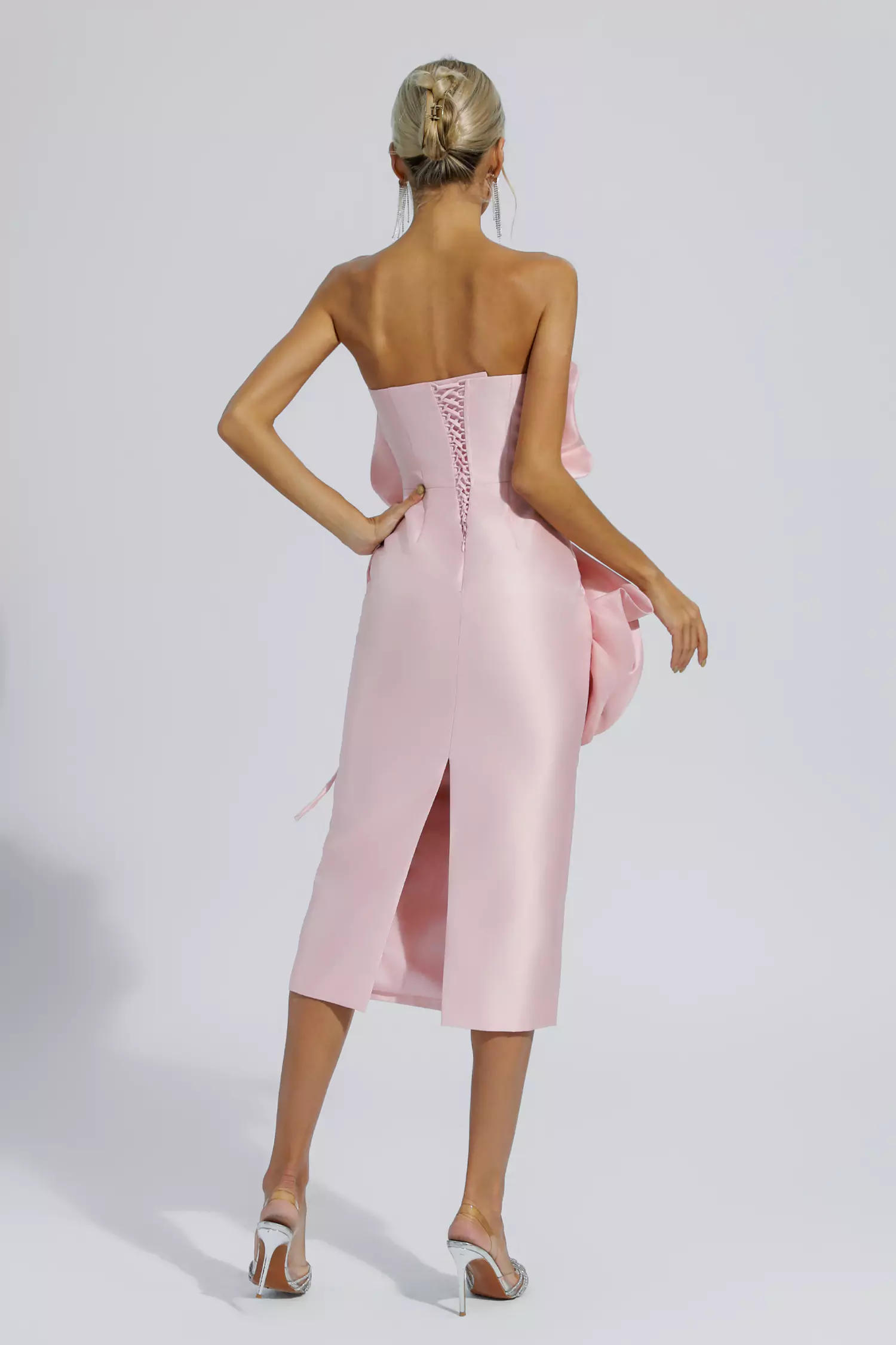 Haley Pink Floral Strapless Midi Evening Dress-CATCHALL