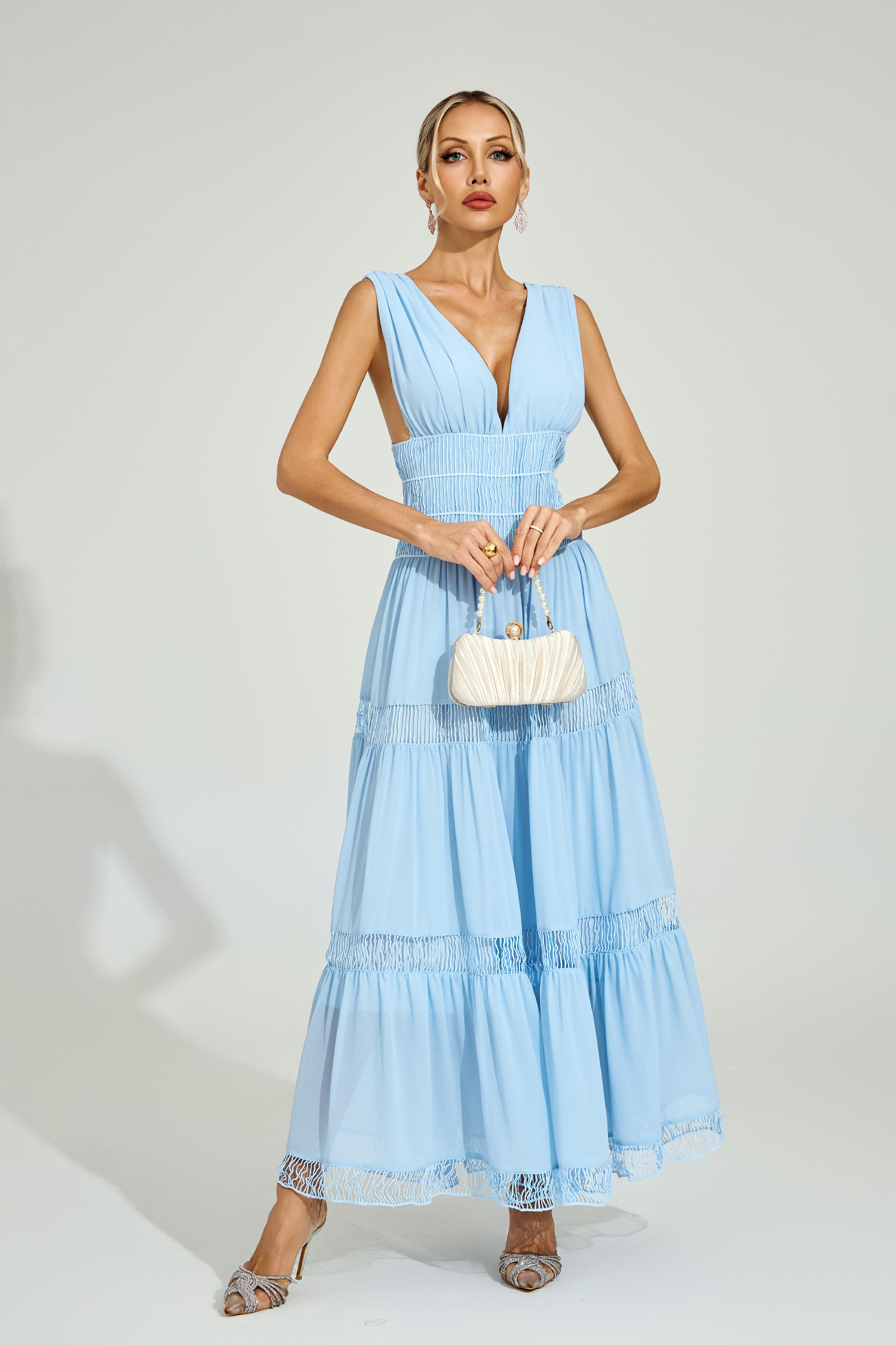 Halifax Light Blue Tiered Maxi Dress