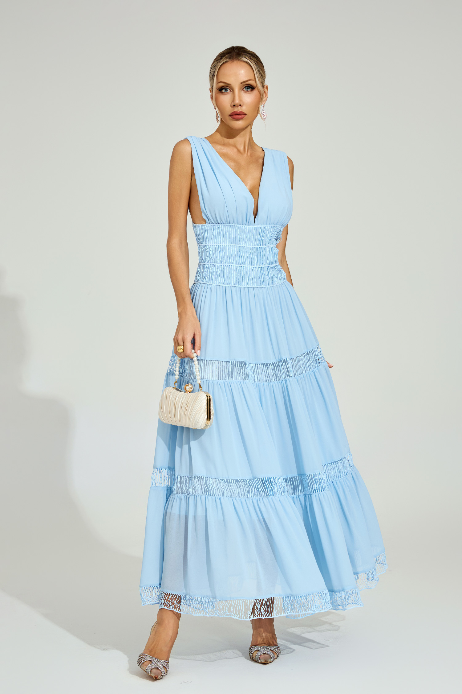 Halifax Light Blue Tiered Maxi Dress