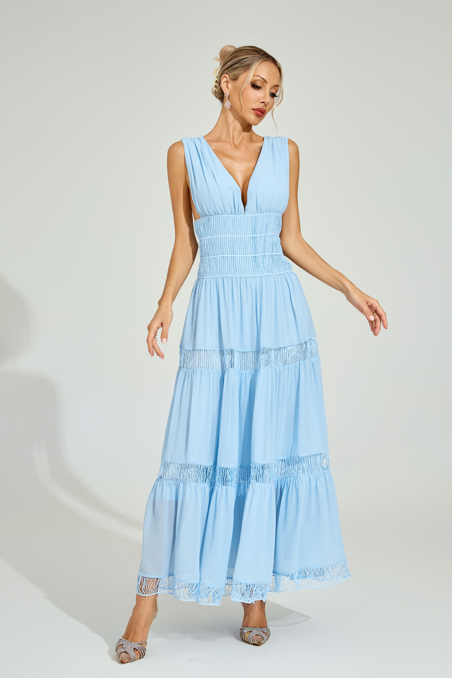 Halifax Light Blue Tiered Maxi Dress